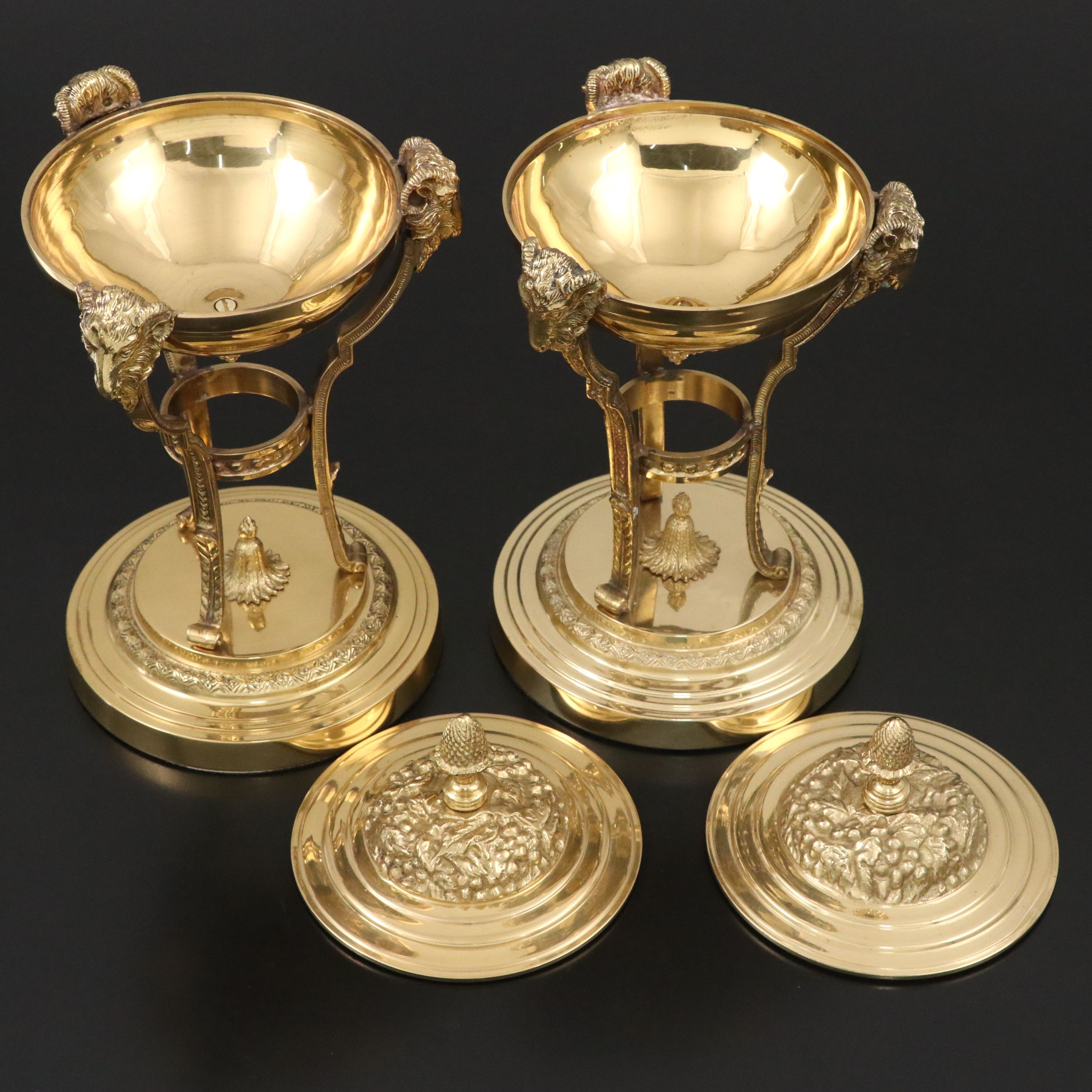 Decorative Crafts, Inc. Lacquered Brass Footed Urns