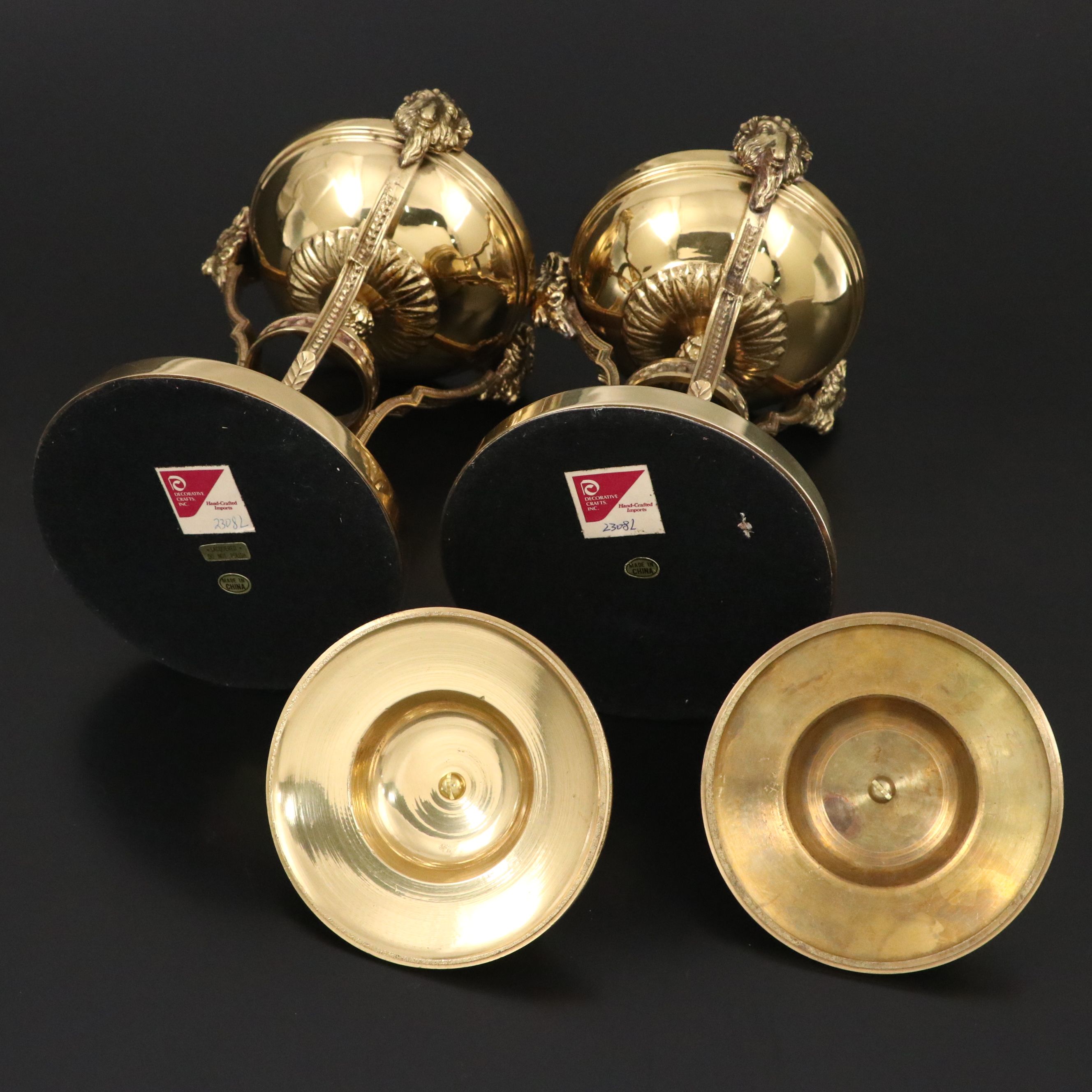 Decorative Crafts, Inc. Lacquered Brass Footed Urns