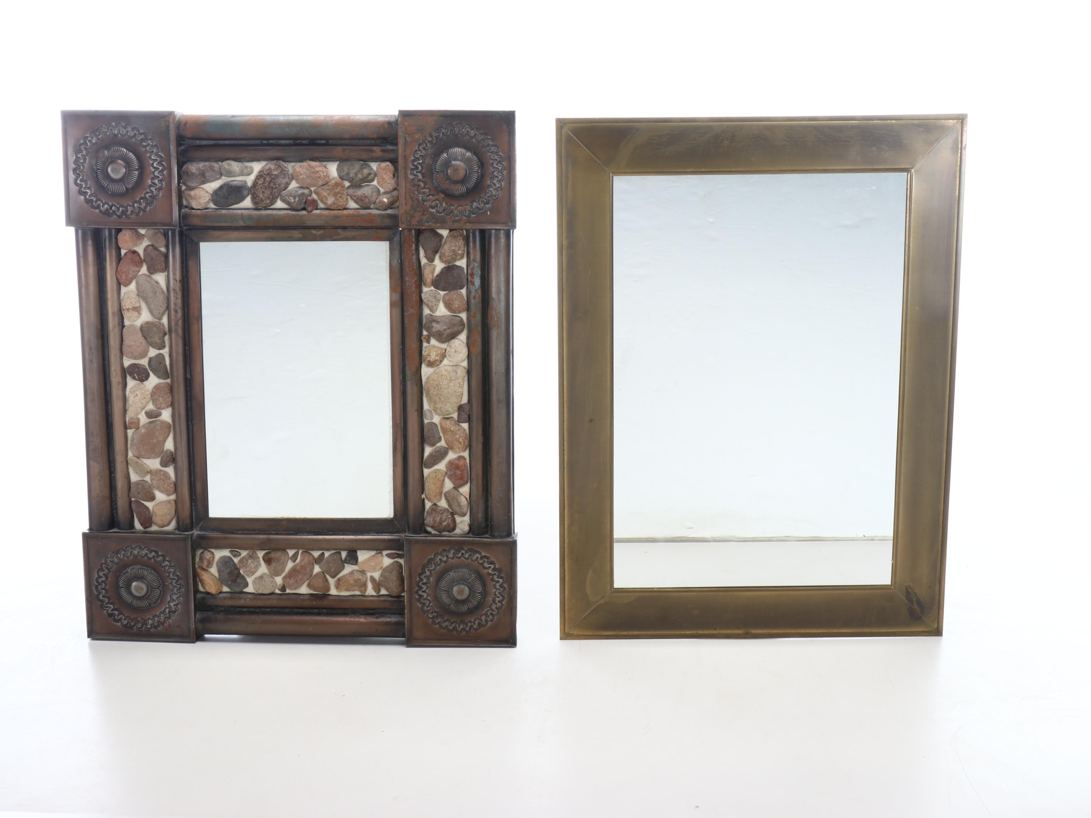 American Period Brass Frame with Other Stone Mosaic Wall Mirrors and Oval Frame