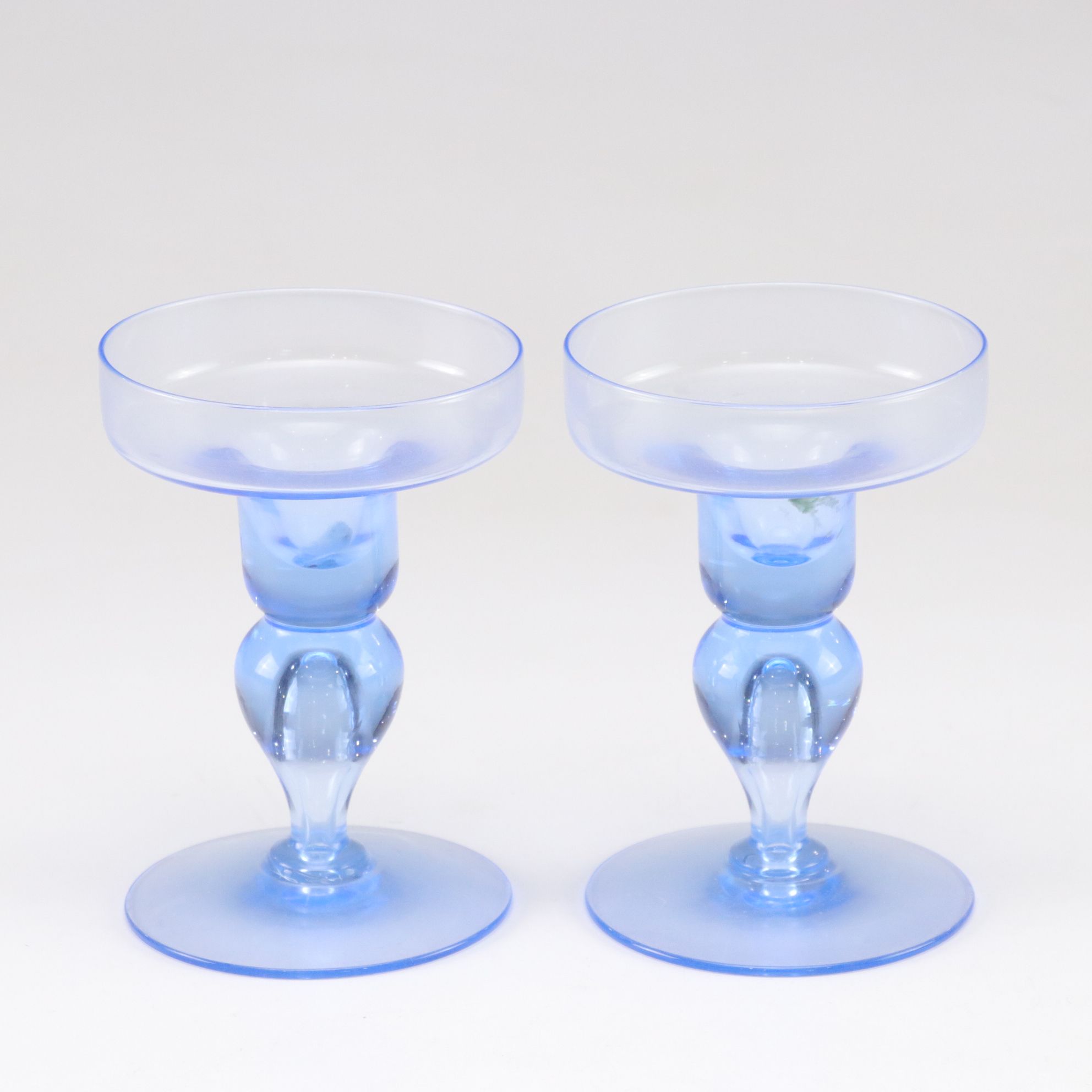 Tiffin Blue Glass Swan Bowl with a Pair of Glass Candlesticks