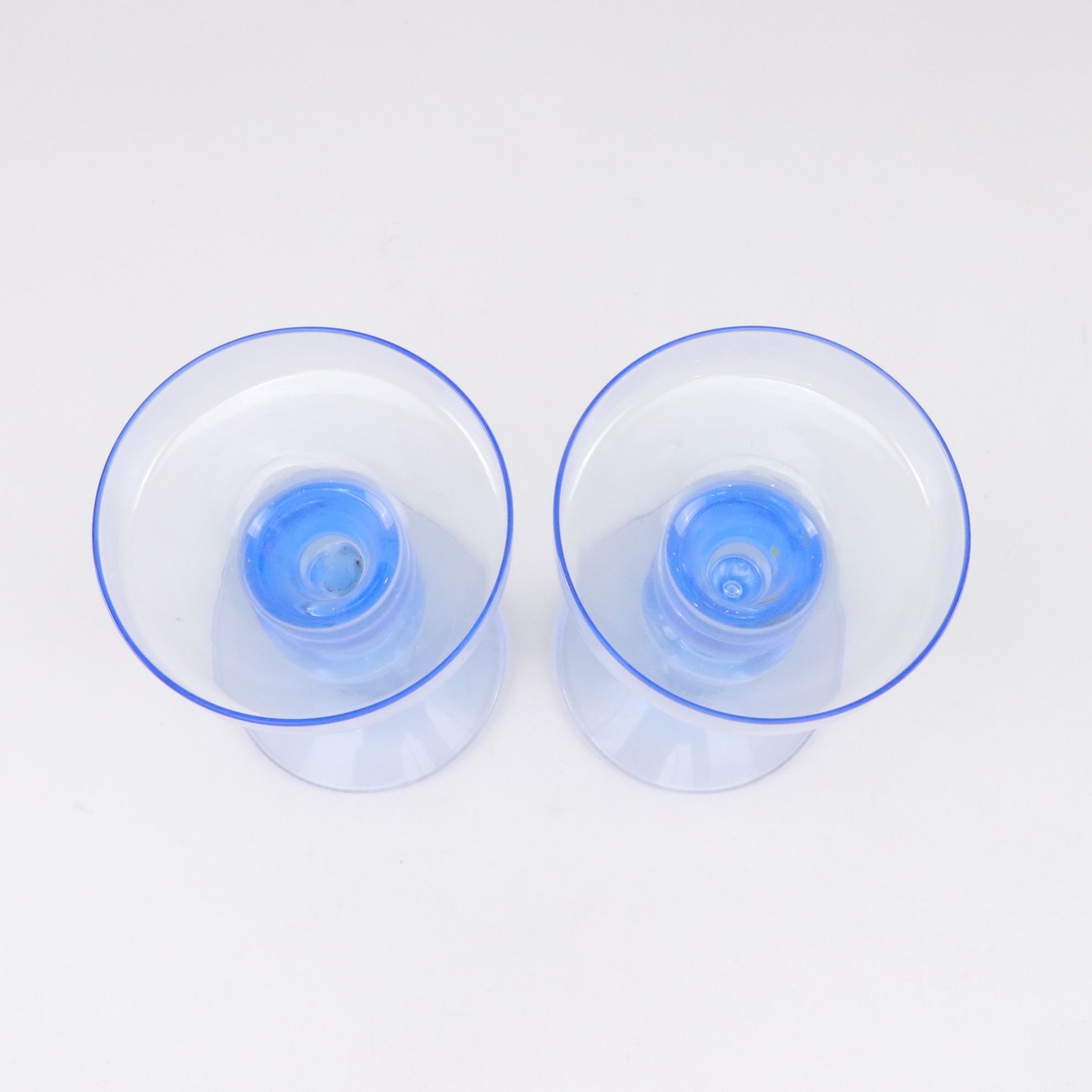 Tiffin Blue Glass Swan Bowl with a Pair of Glass Candlesticks