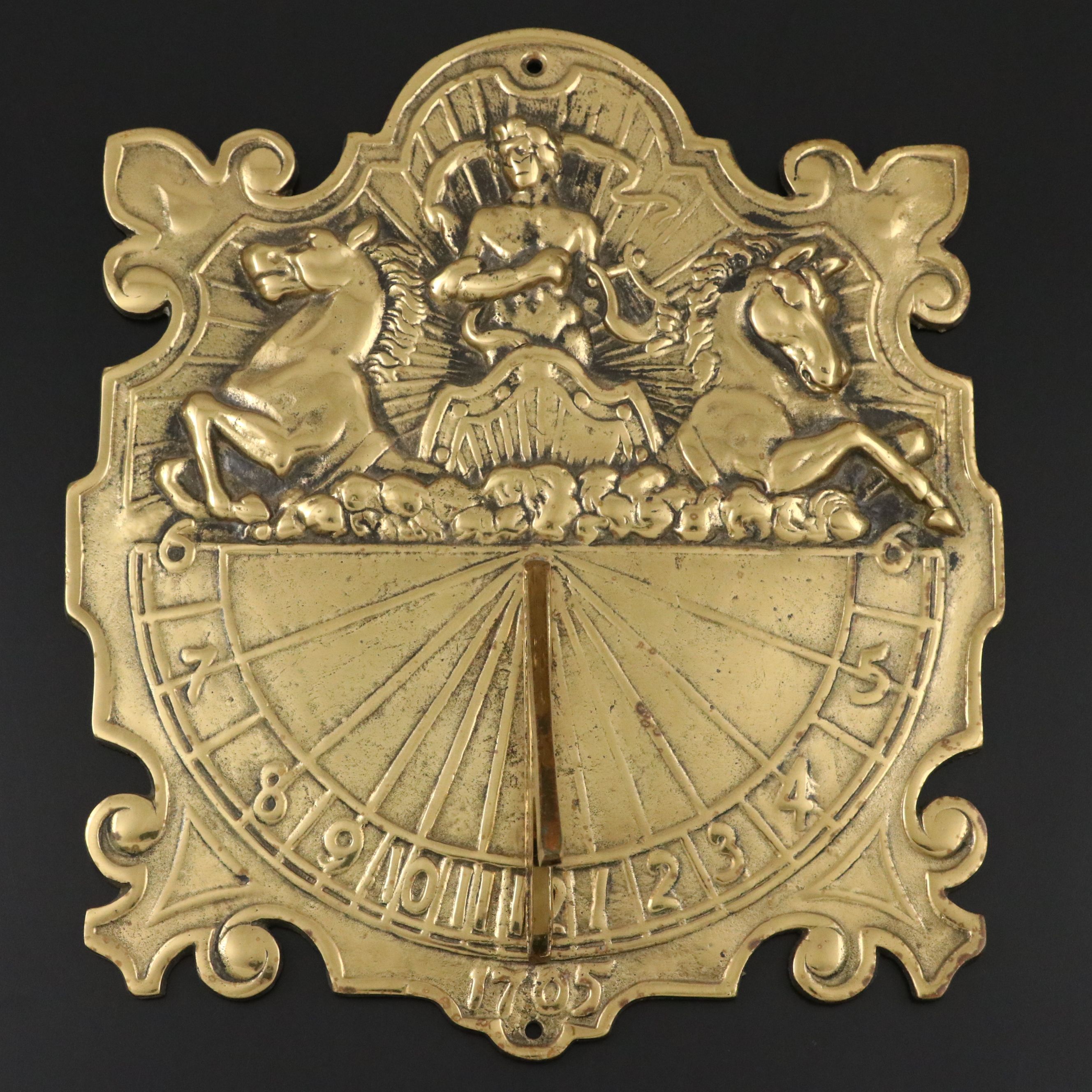 Neoclassical Style Repoussé Brass Sundial