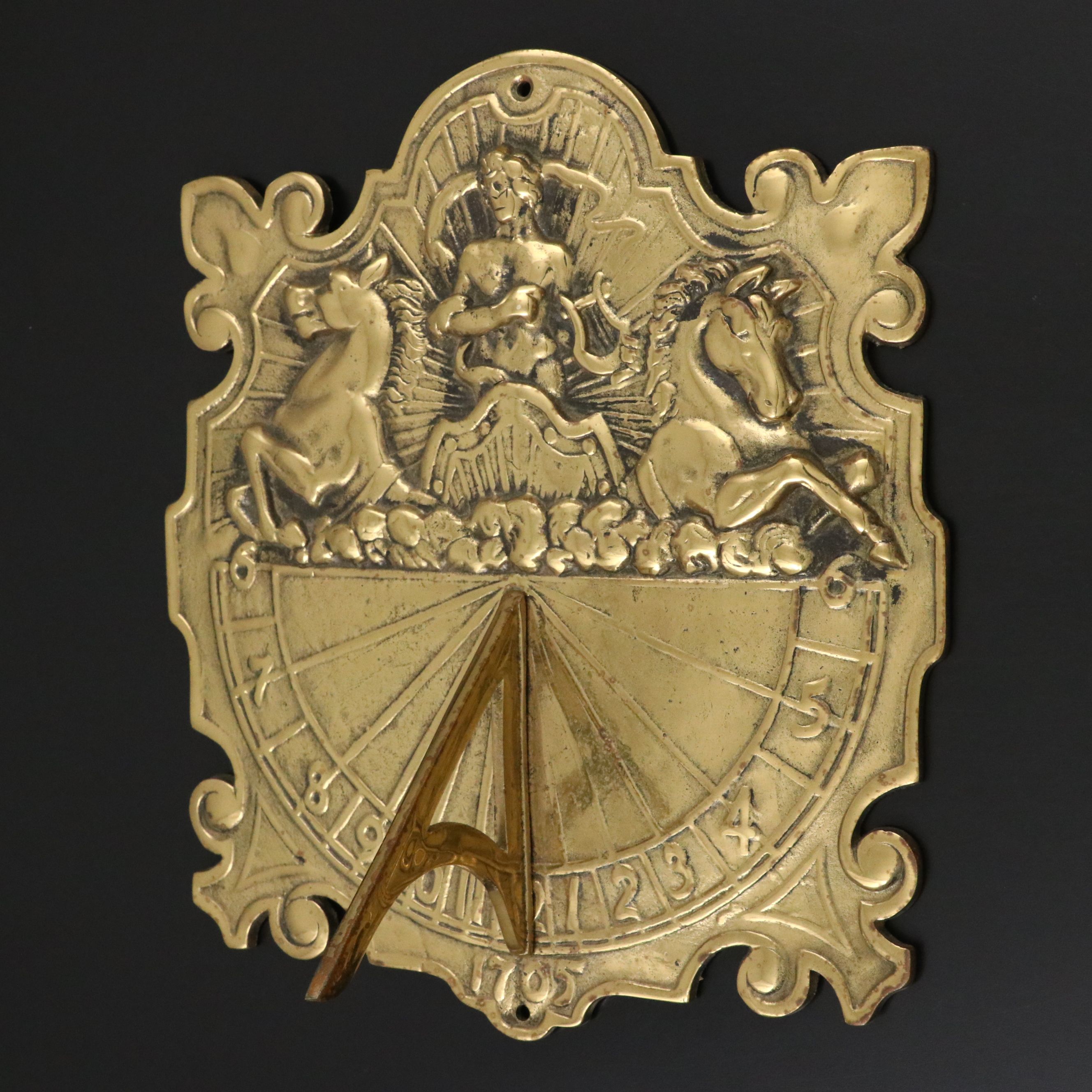 Neoclassical Style Repoussé Brass Sundial