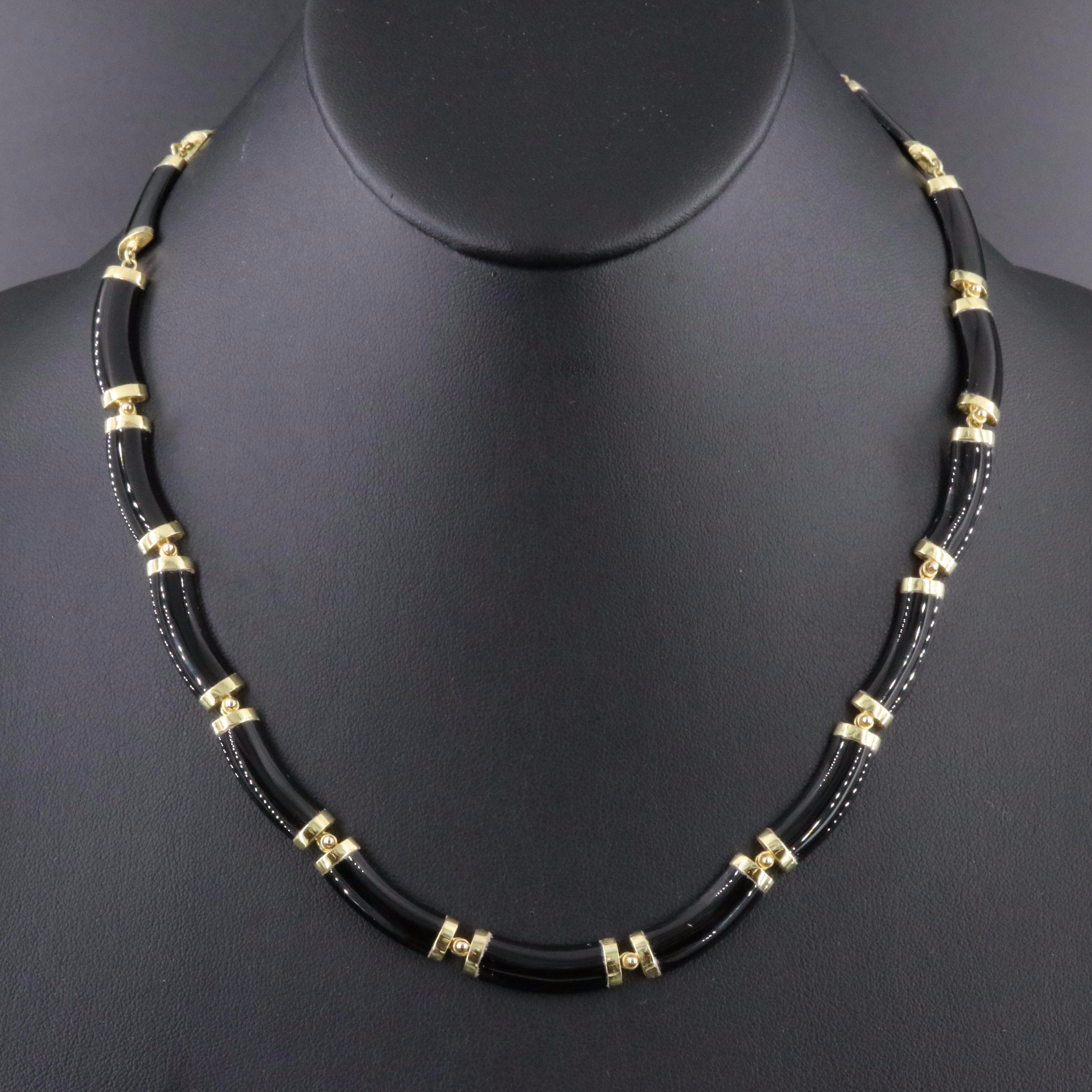 14K Black Onyx Necklace with Chinese Longevity Clasp