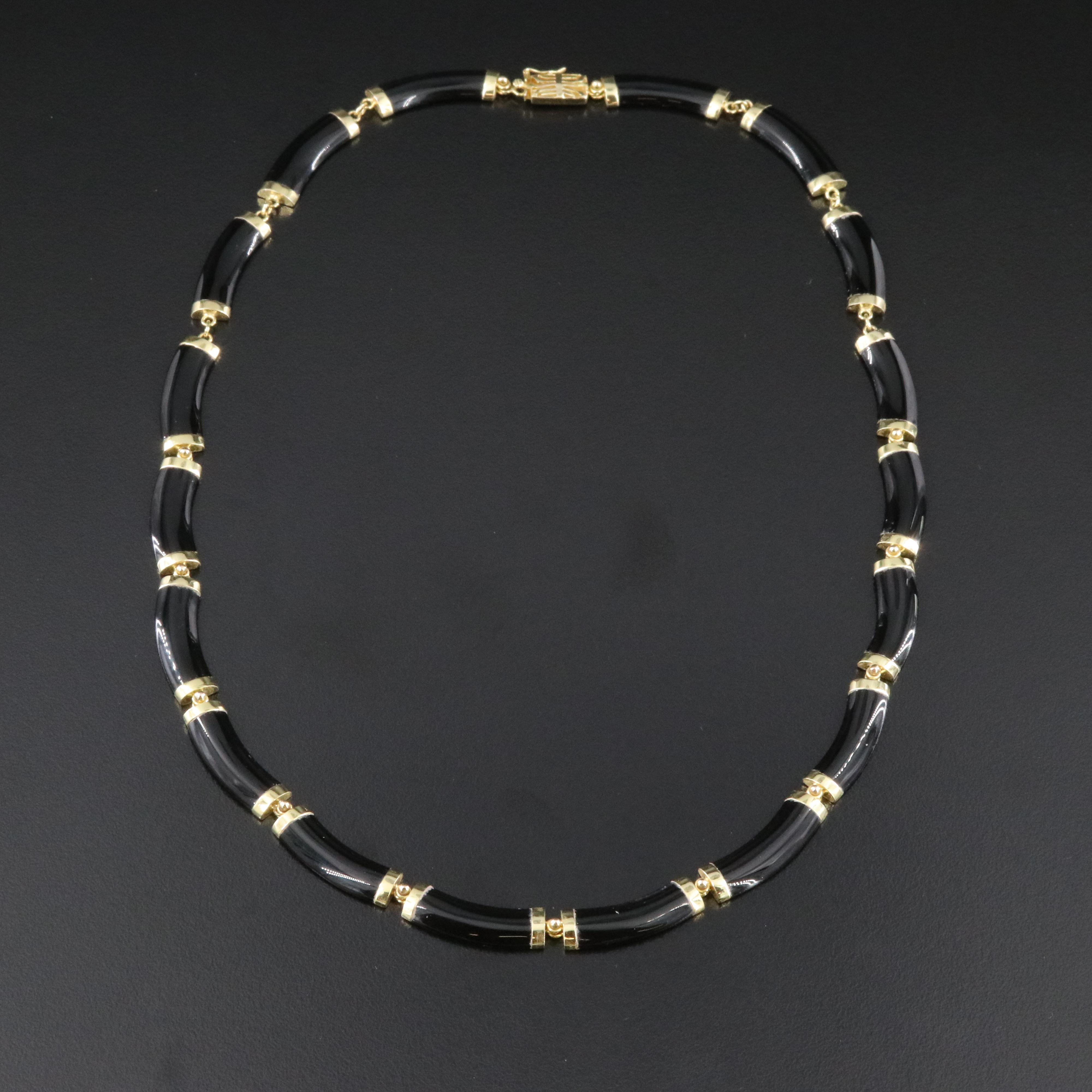 14K Black Onyx Necklace with Chinese Longevity Clasp
