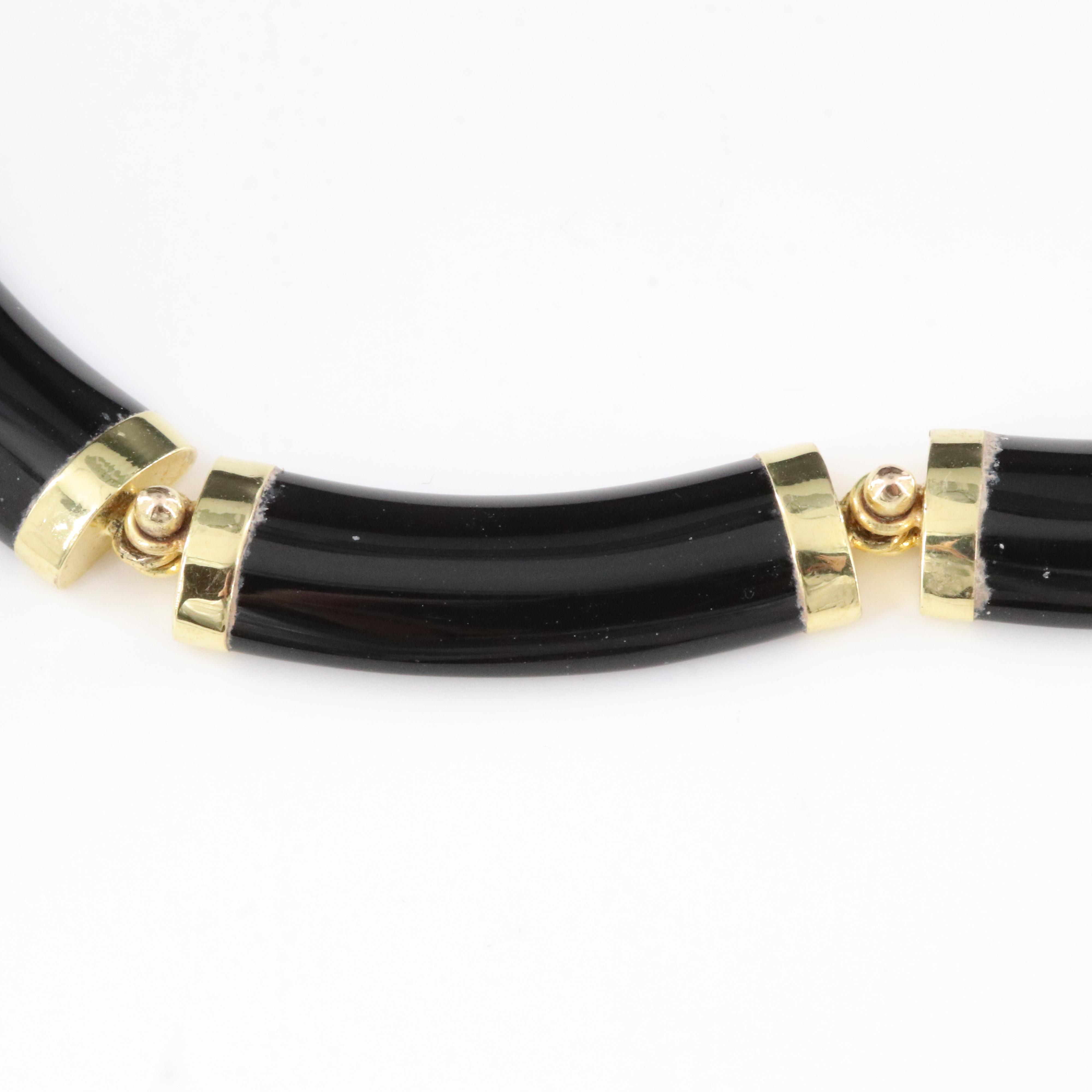 14K Black Onyx Necklace with Chinese Longevity Clasp