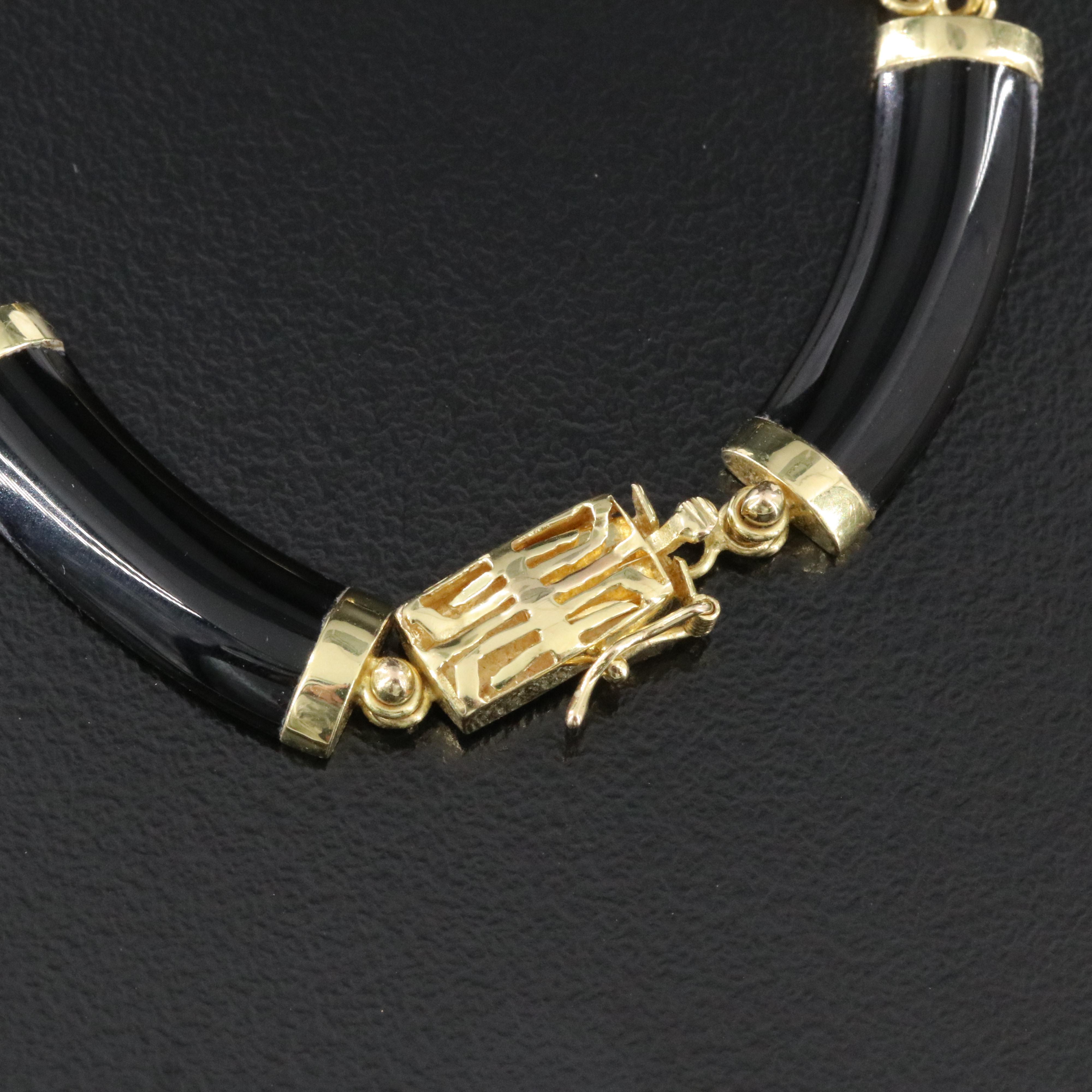 14K Black Onyx Necklace with Chinese Longevity Clasp