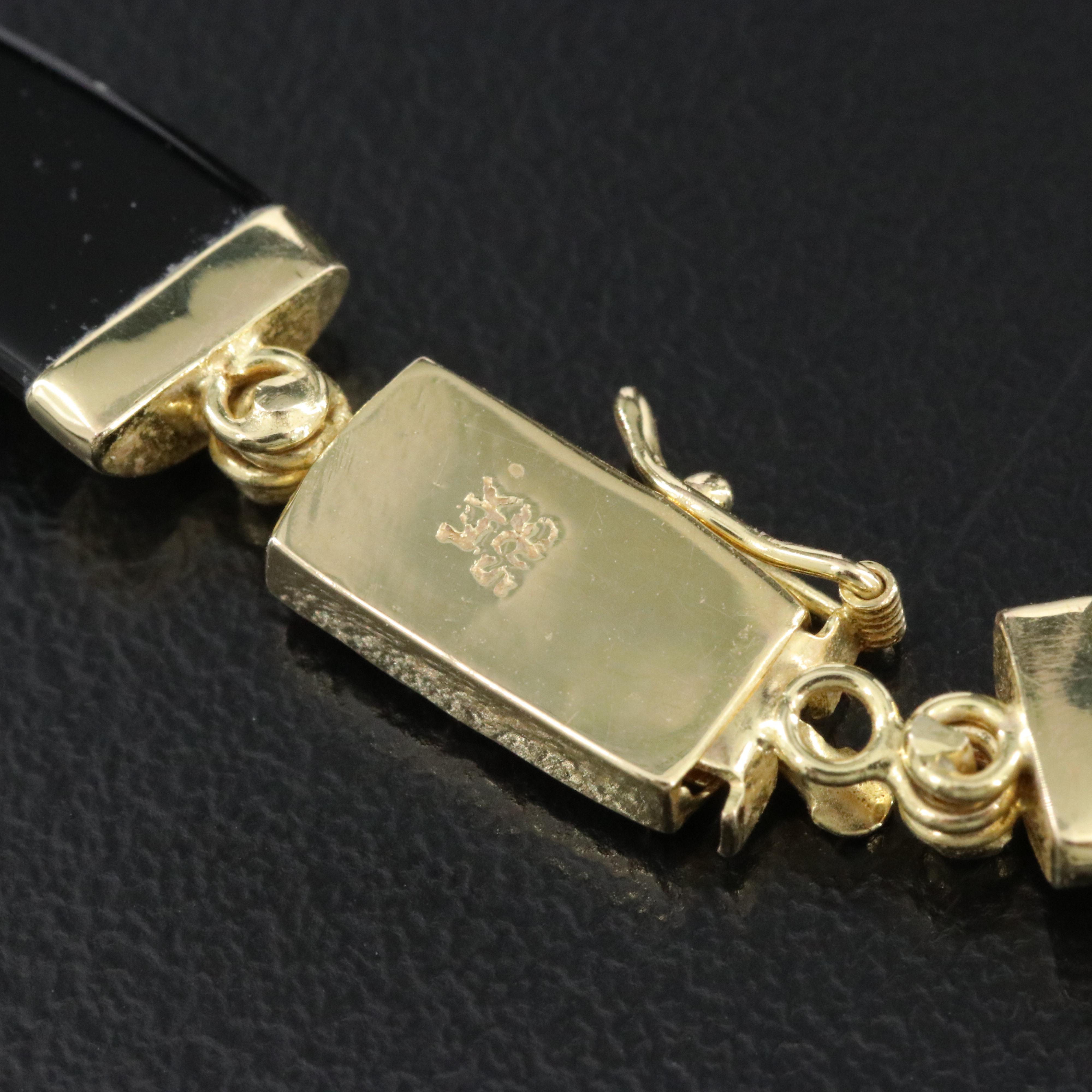 14K Black Onyx Necklace with Chinese Longevity Clasp