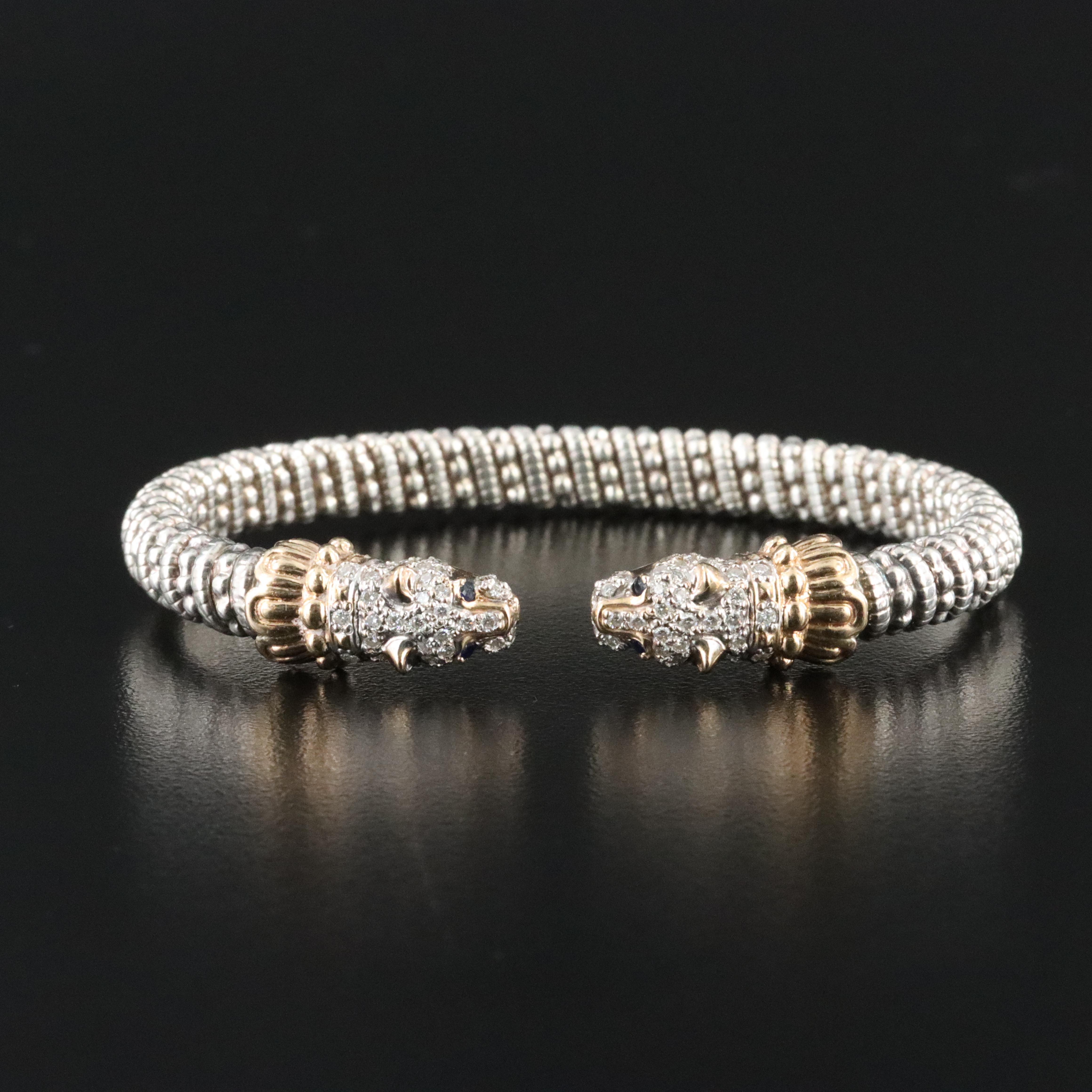 Alwand Vahan Sterling Diamond and Sapphire Leopard Bracelet with 14K Accents