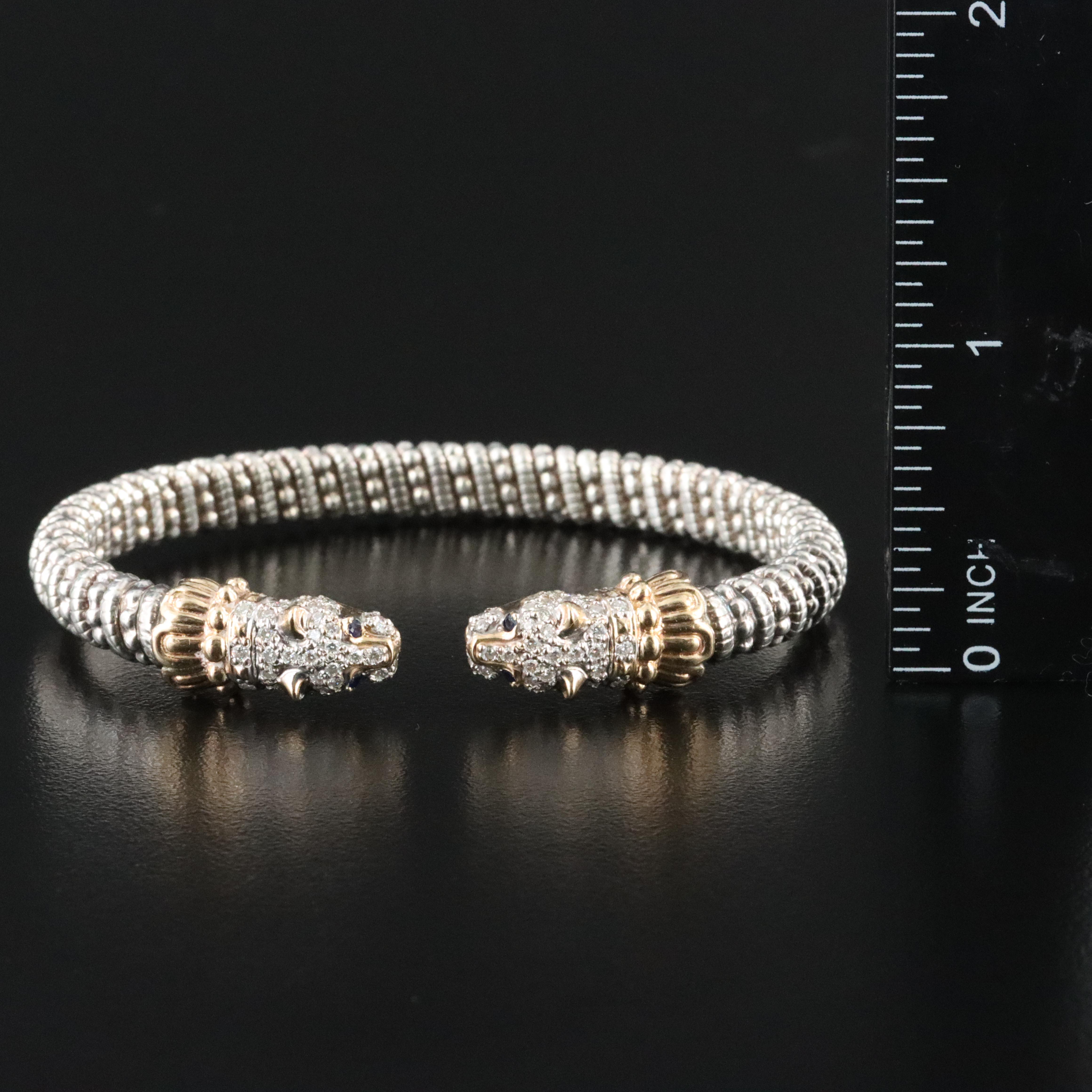 Alwand Vahan Sterling Diamond and Sapphire Leopard Bracelet with 14K Accents