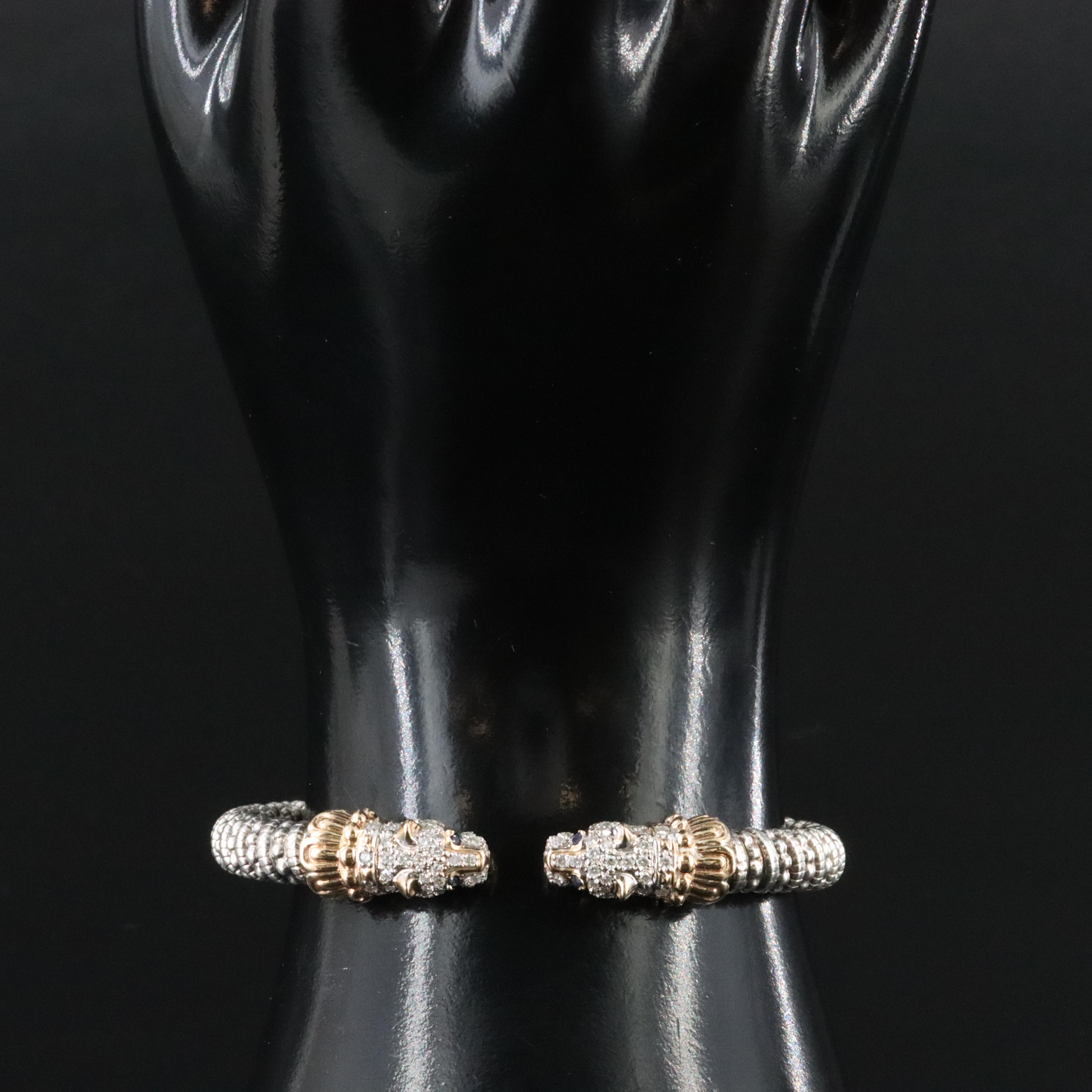 Alwand Vahan Sterling Diamond and Sapphire Leopard Bracelet with 14K Accents