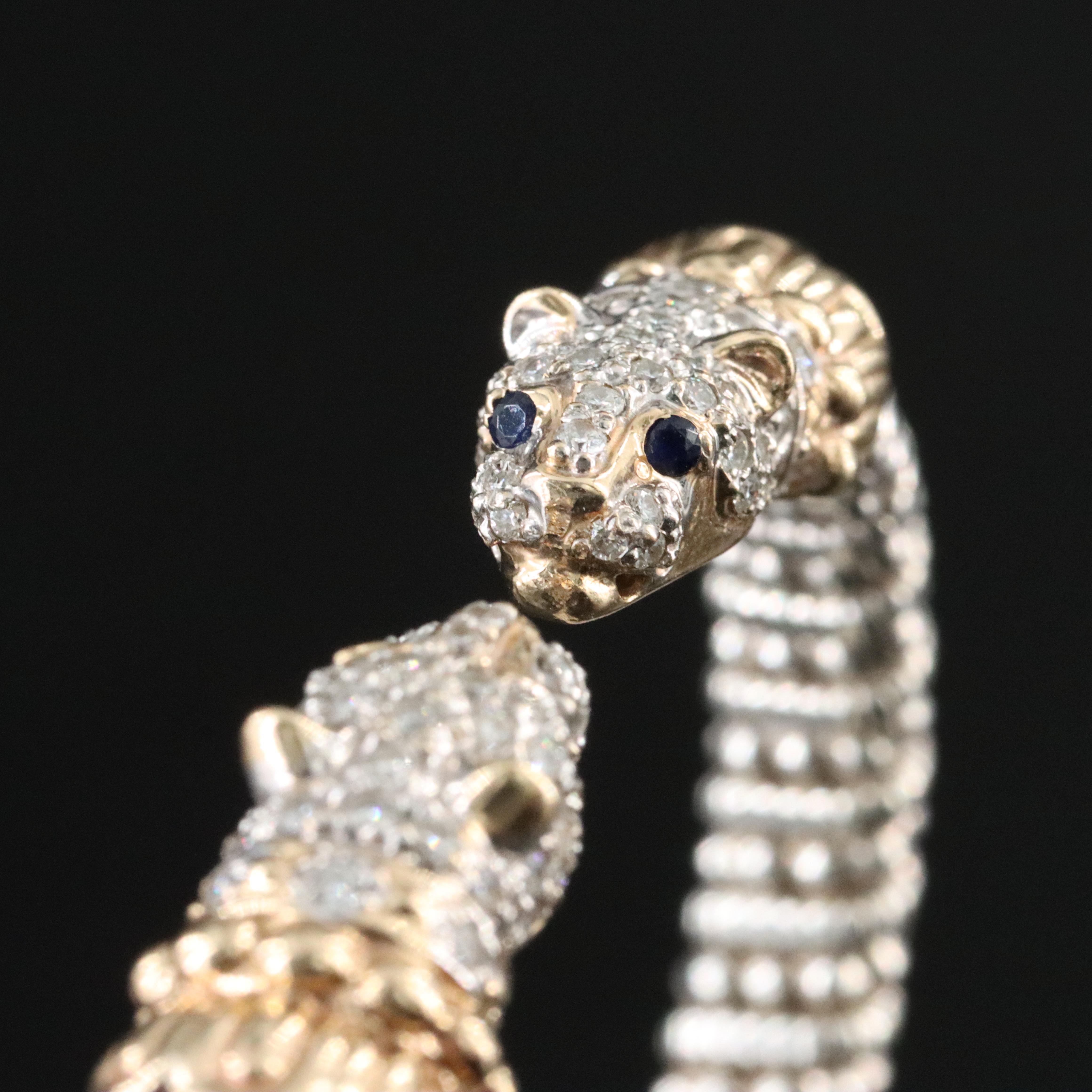 Alwand Vahan Sterling Diamond and Sapphire Leopard Bracelet with 14K Accents