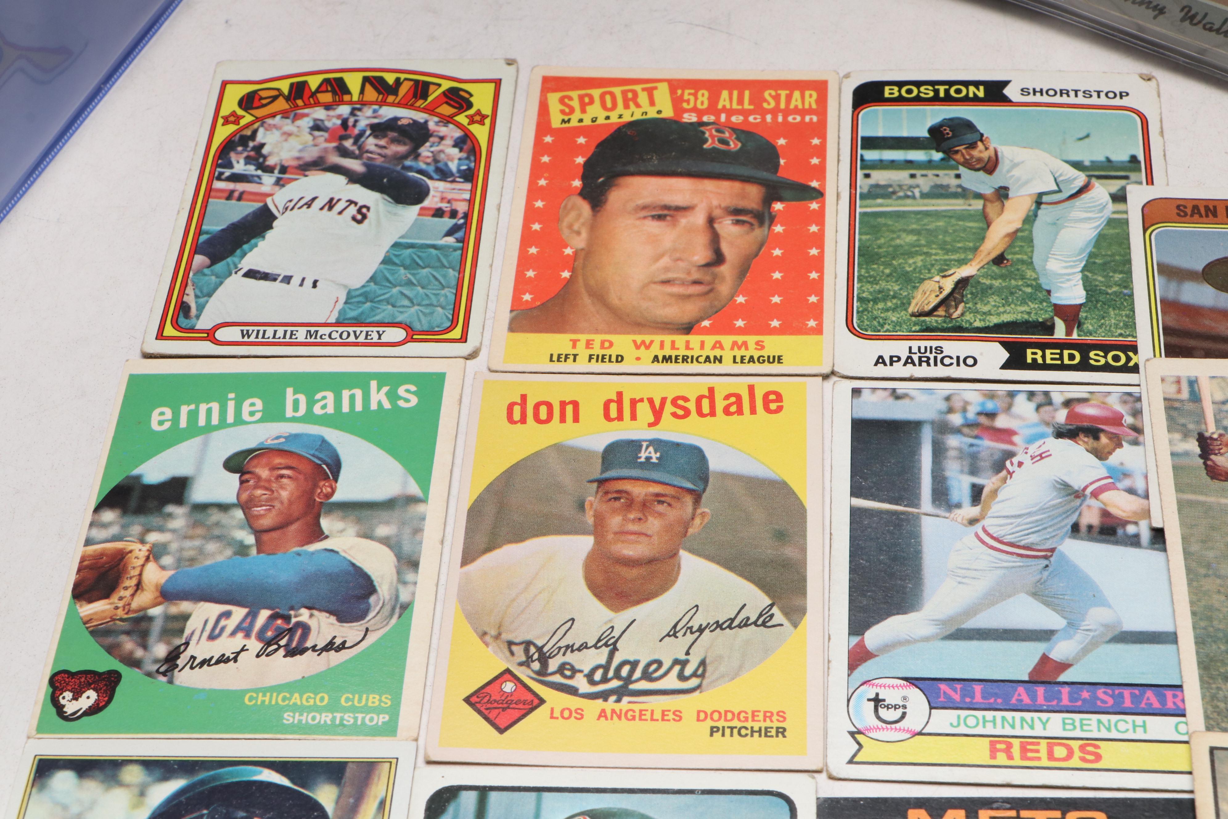 Topps Baseball Cards Featuring Ted Williams, Ernie Banks, and More, 1950s-1970s