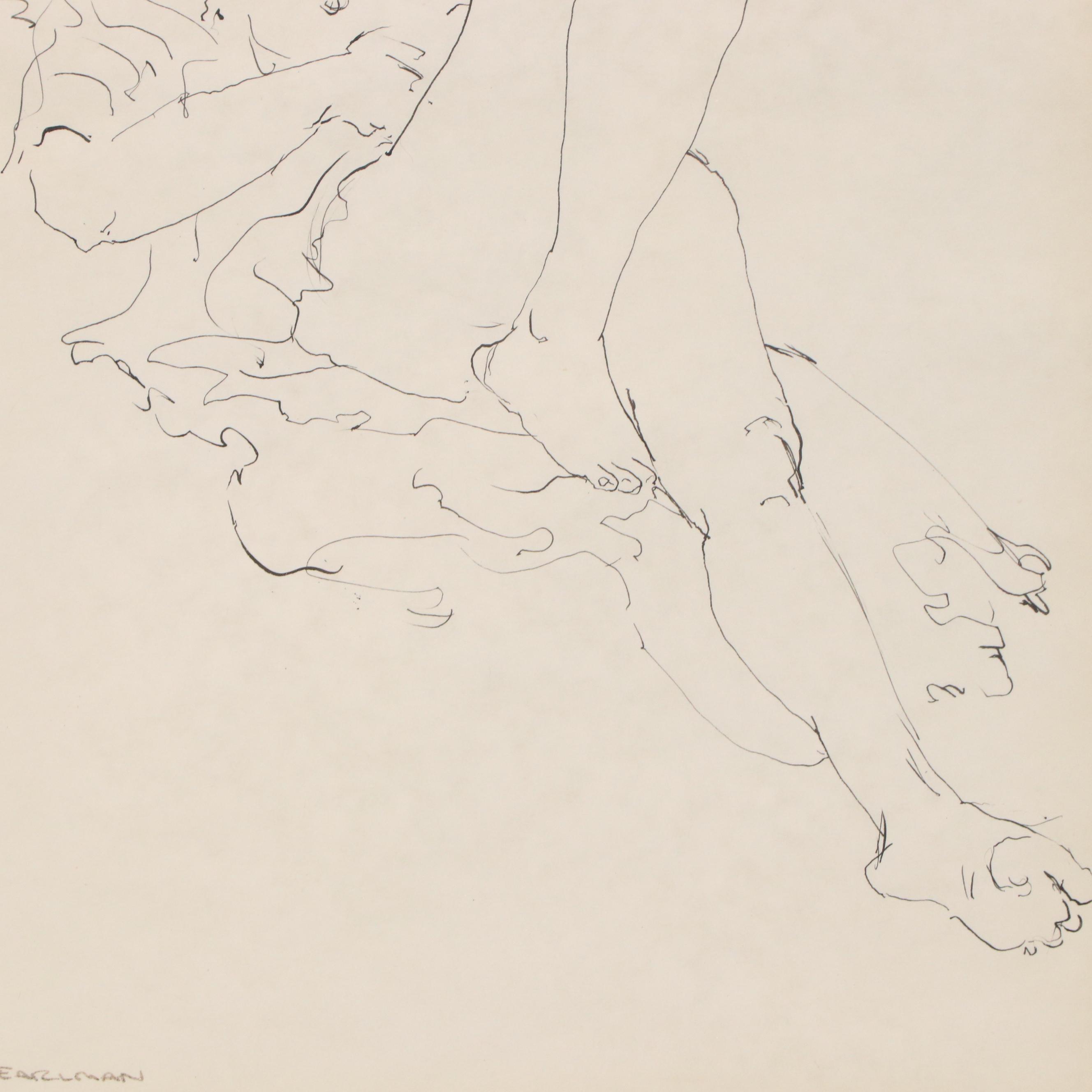 Ruthe Pearlman Ink Figure Studies, Mid–Late 20th Century