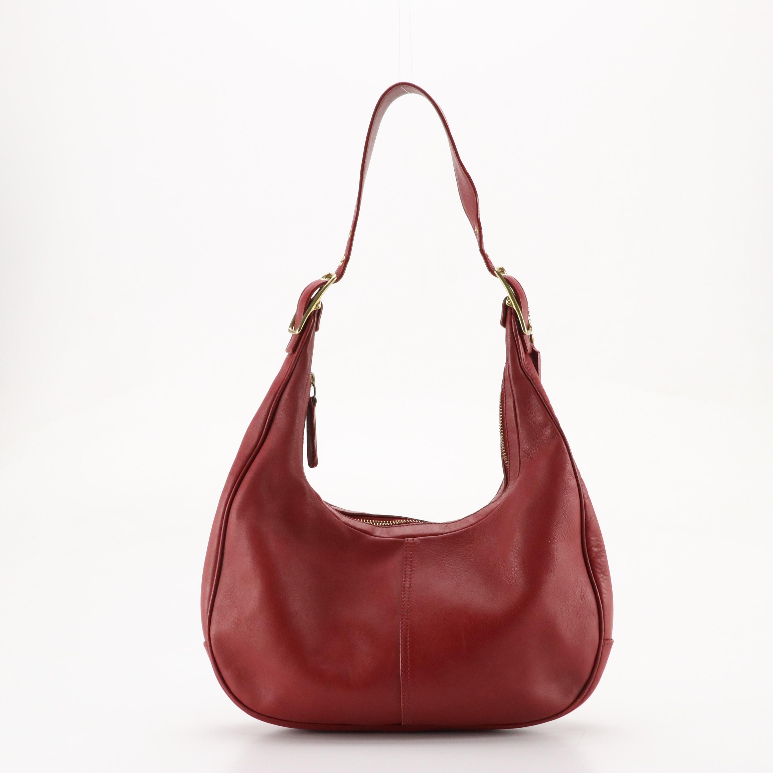Coach Red and Black Leather Hobo Shoulder Bags, Zippered Denim Bag