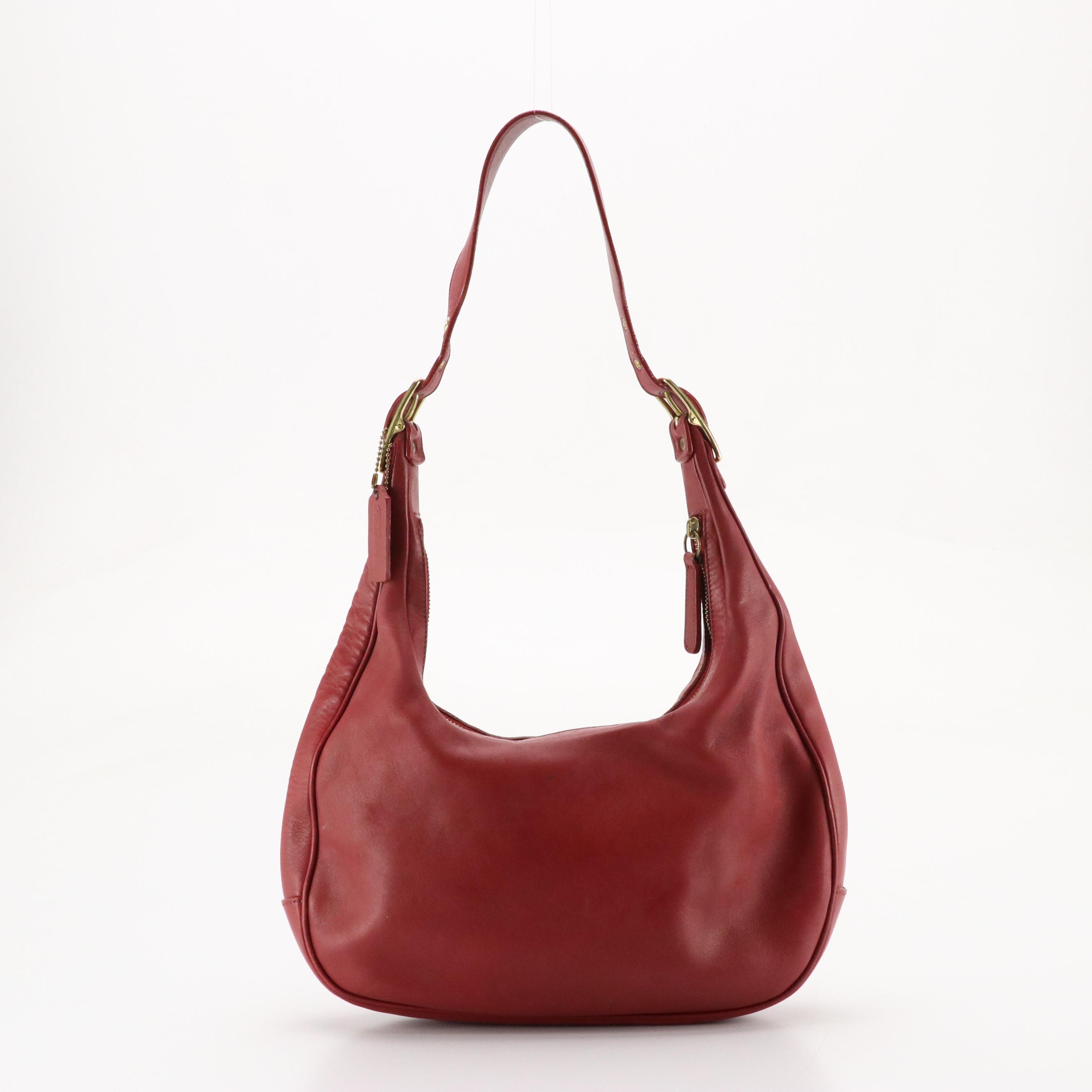 Coach Red and Black Leather Hobo Shoulder Bags, Zippered Denim Bag