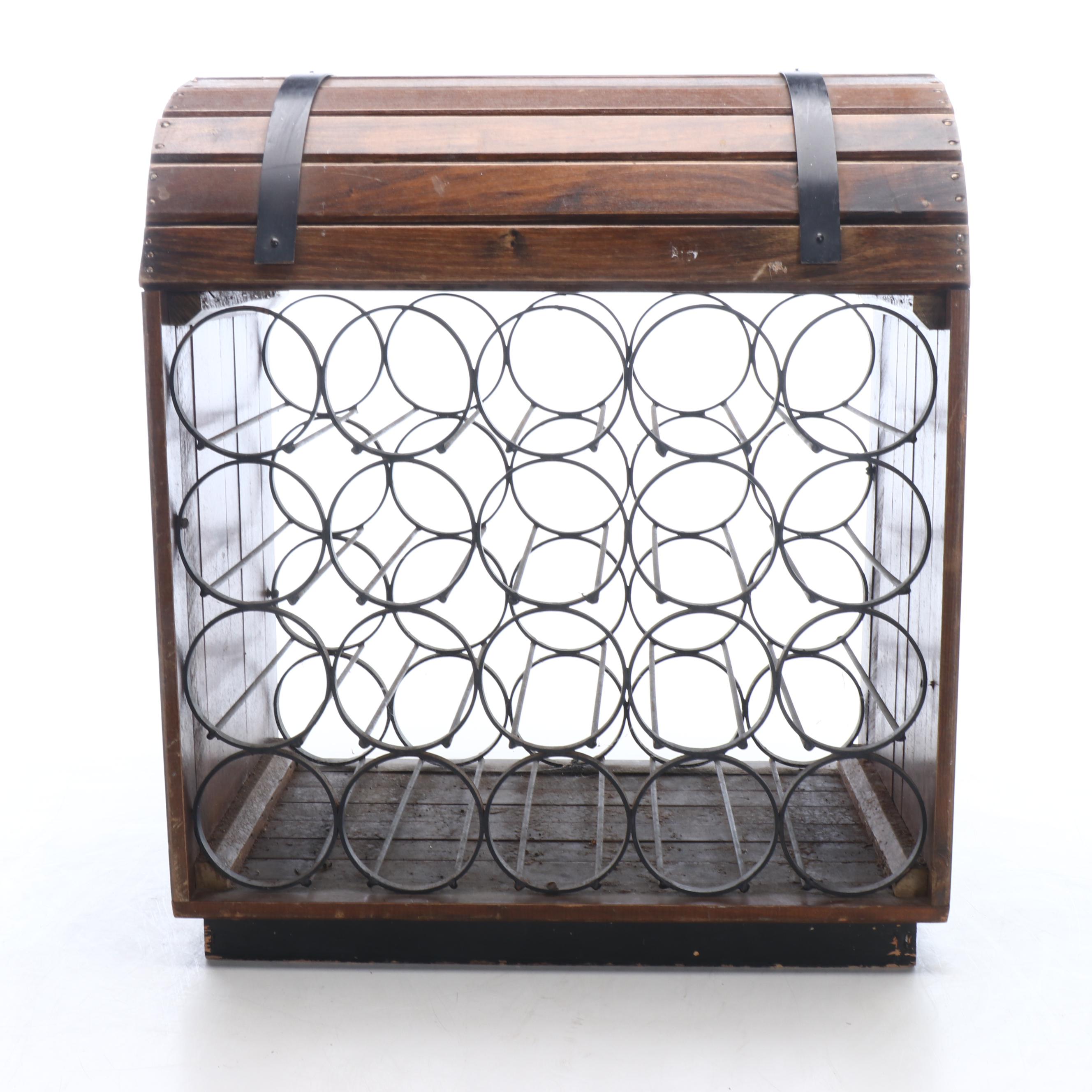 Wooden and Metal Trunk Wine Rack