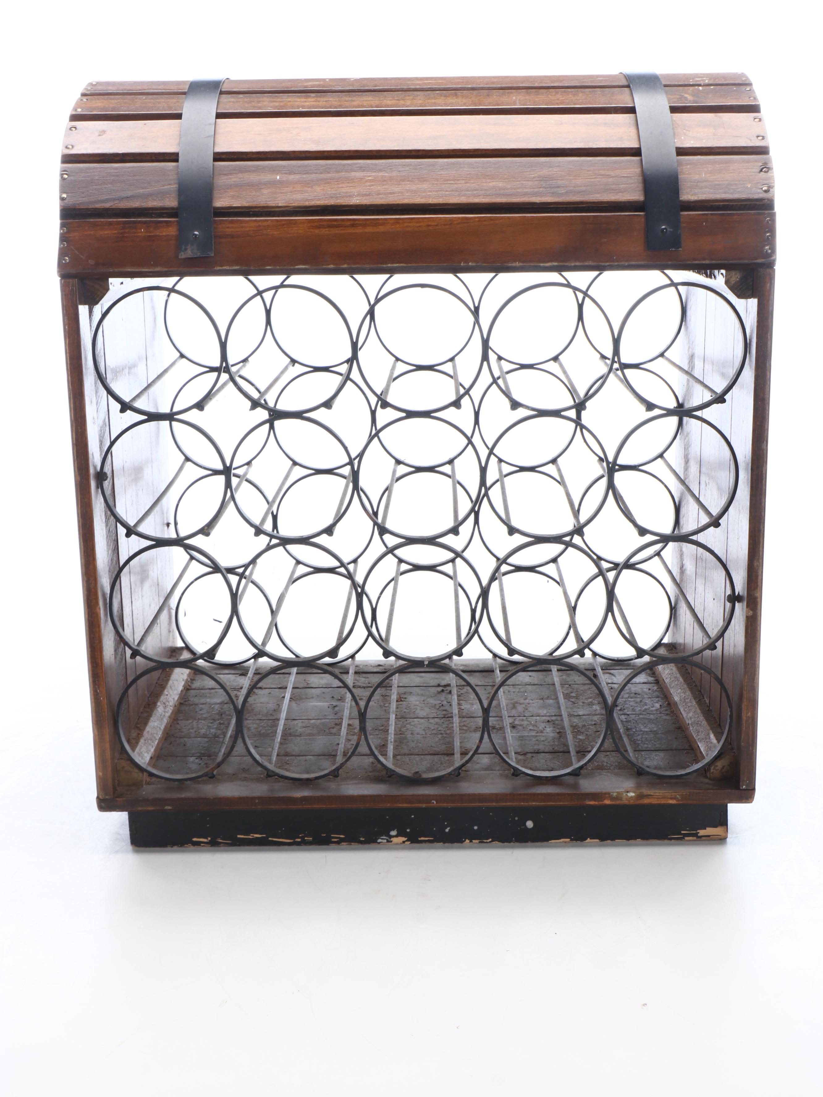 Wooden and Metal Trunk Wine Rack