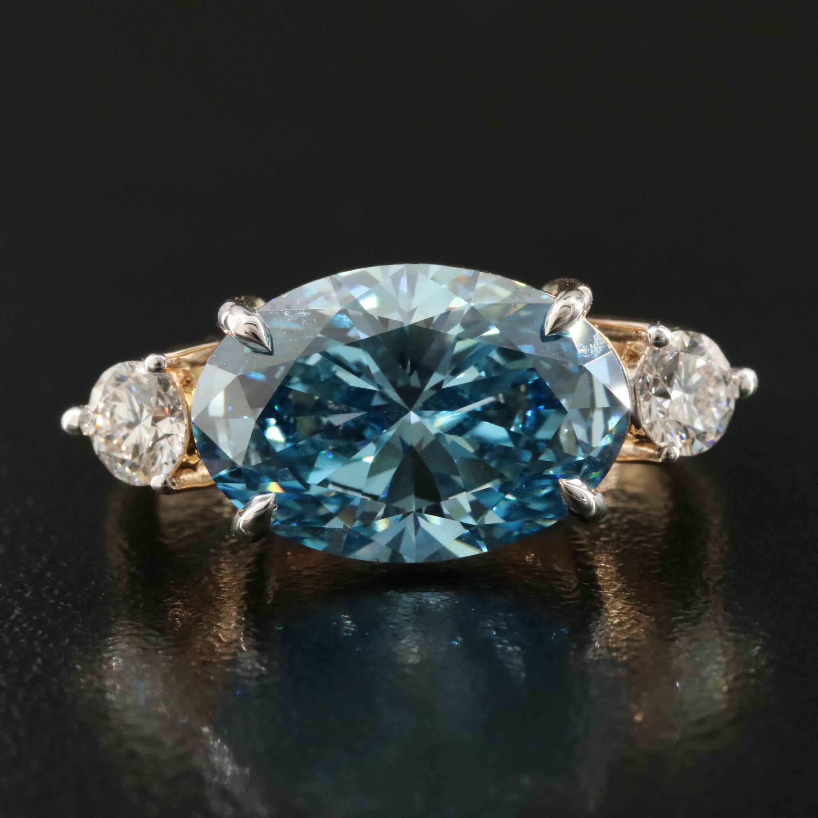 18K 5.56 CTW Lab Grown Diamond Ring with Fancy Blue Center and IGI Report