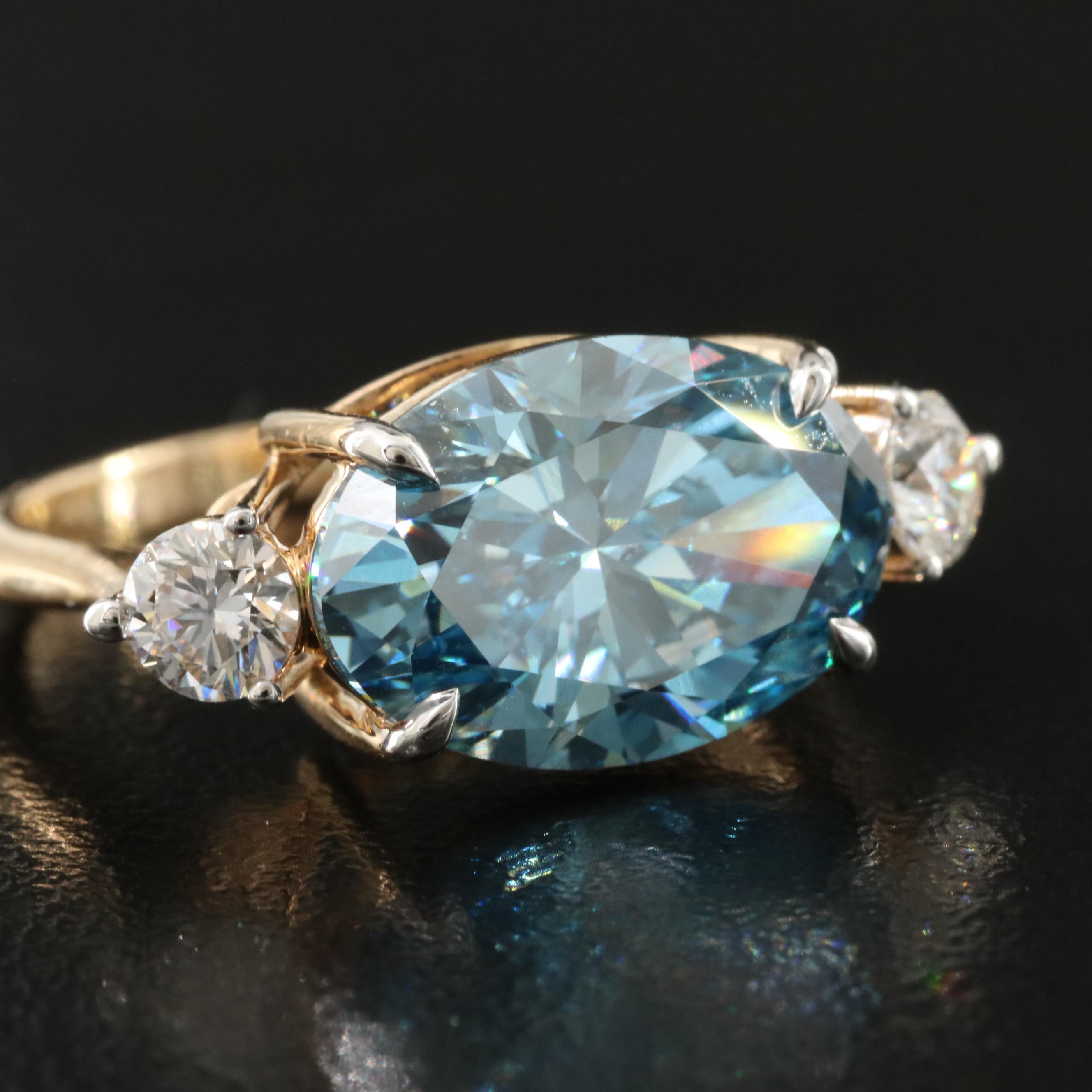 18K 5.56 CTW Lab Grown Diamond Ring with Fancy Blue Center and IGI Report