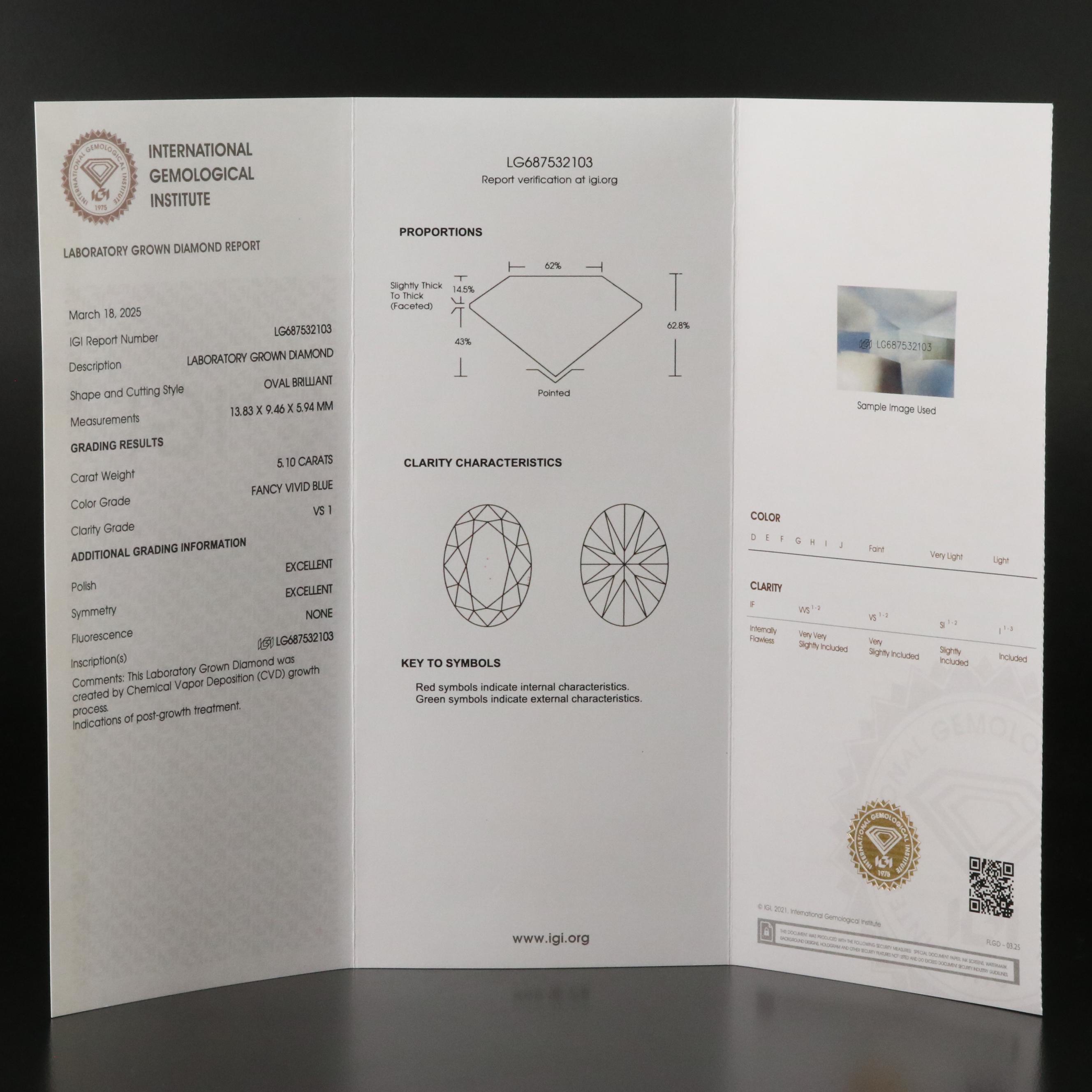 18K 5.56 CTW Lab Grown Diamond Ring with Fancy Blue Center and IGI Report