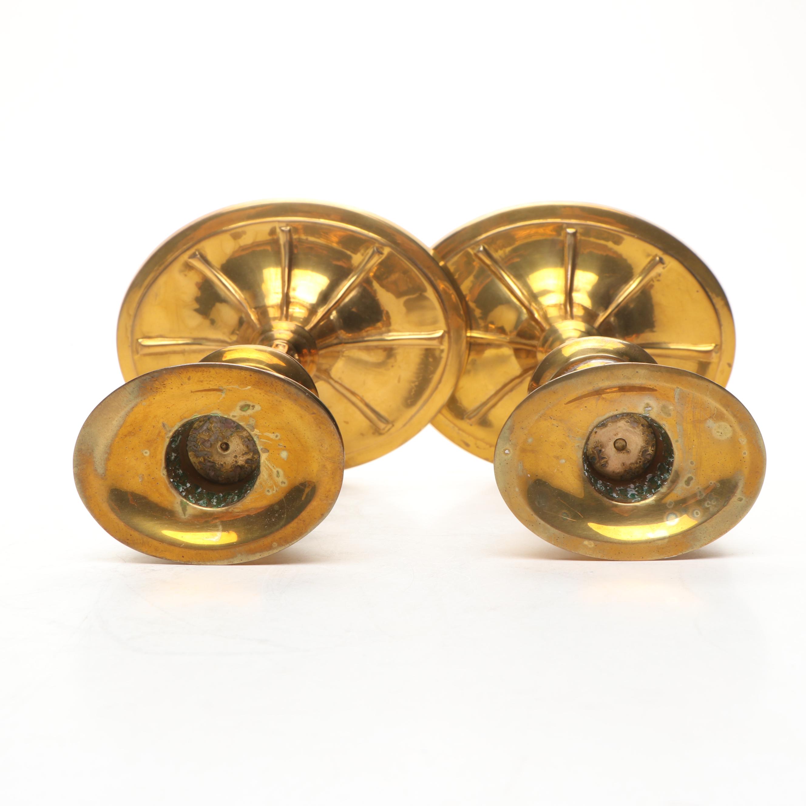 Indian Brass Candlesticks with Other Brass Candlestick and Ashtrays