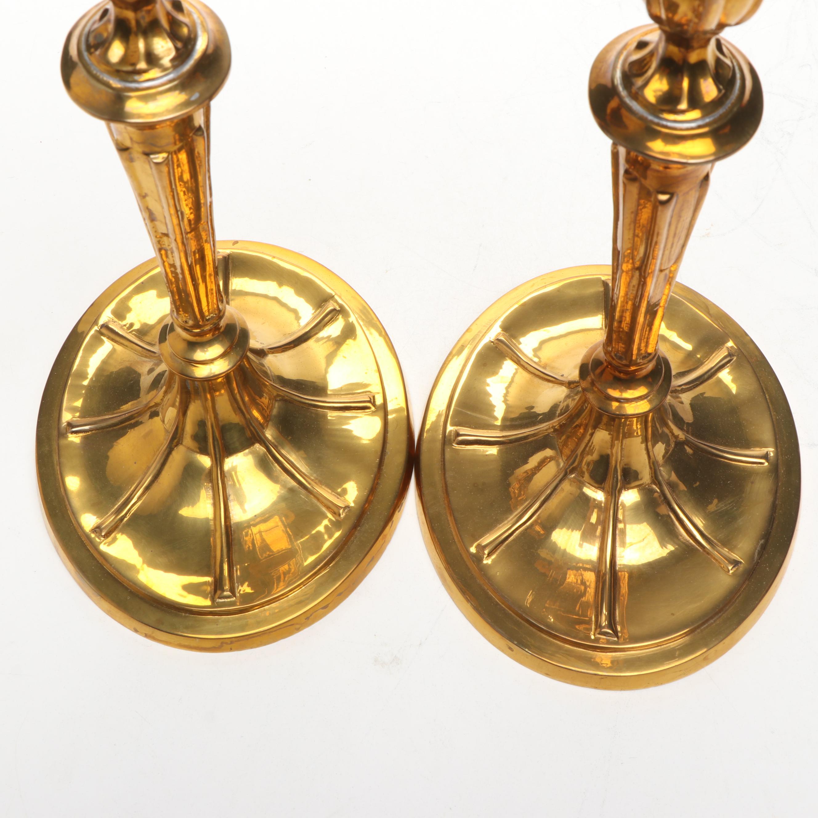 Indian Brass Candlesticks with Other Brass Candlestick and Ashtrays