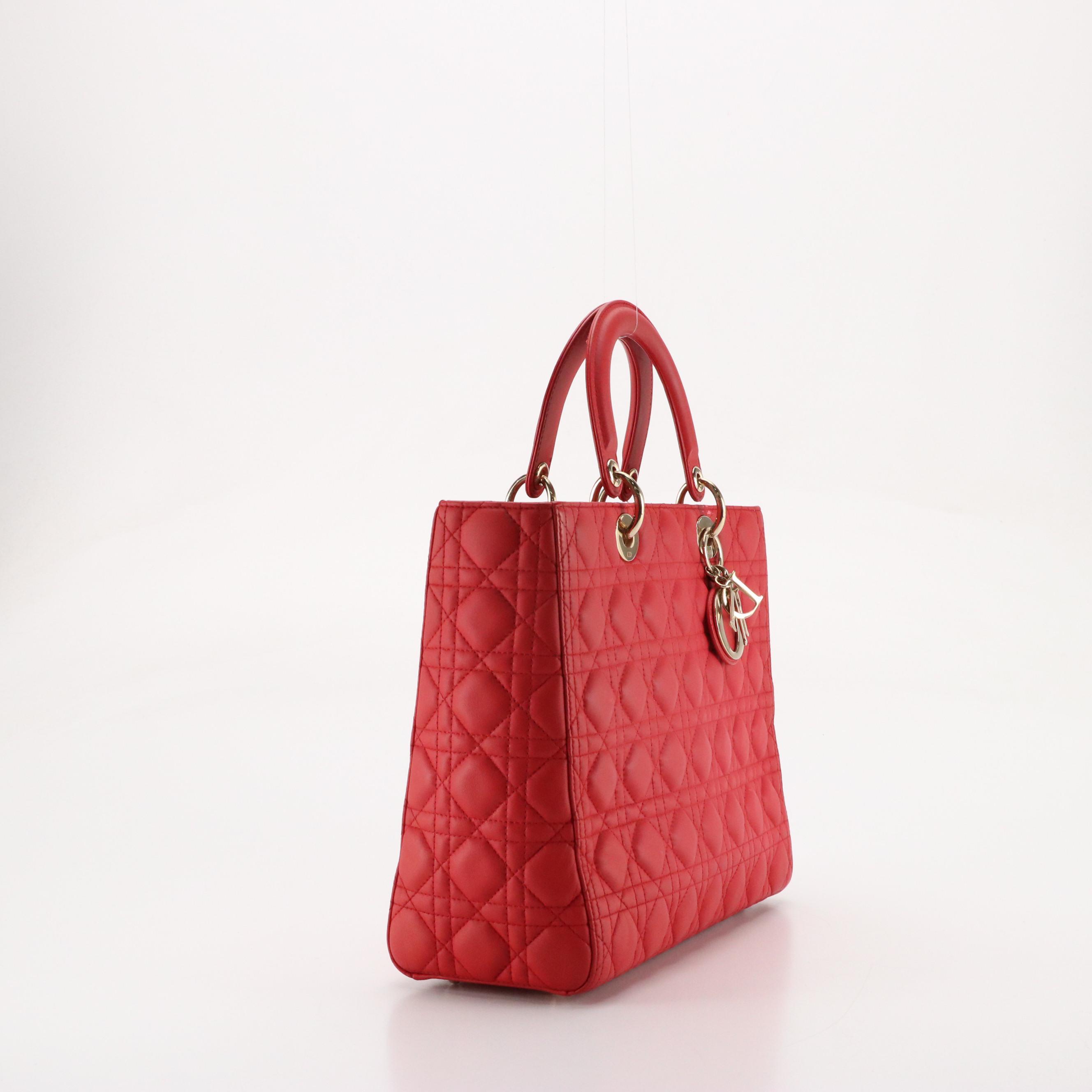 Christian Dior Large Lady Dior Two-Way Handbag in Cannage Quilted Lambskin