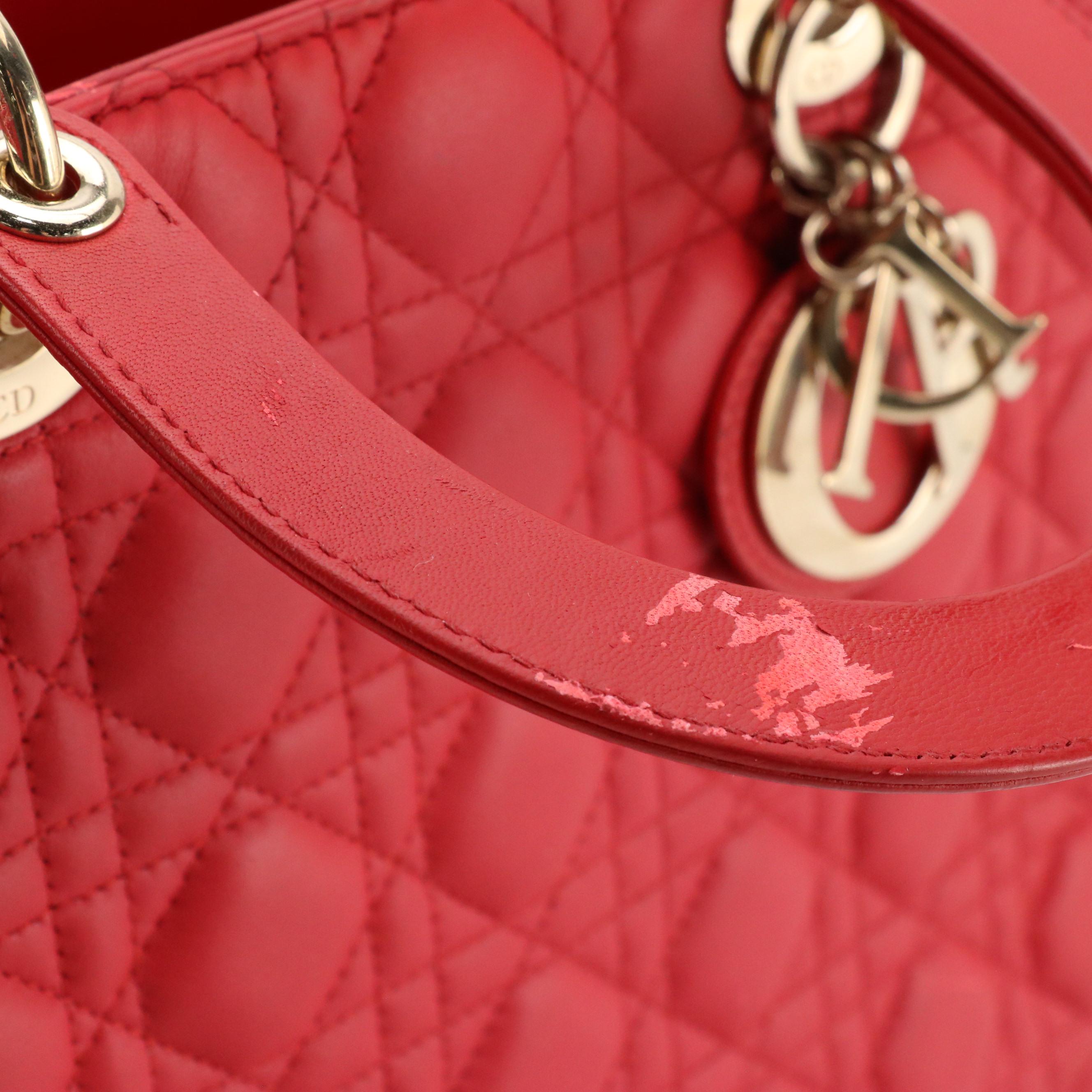 Christian Dior Large Lady Dior Two-Way Handbag in Cannage Quilted Lambskin