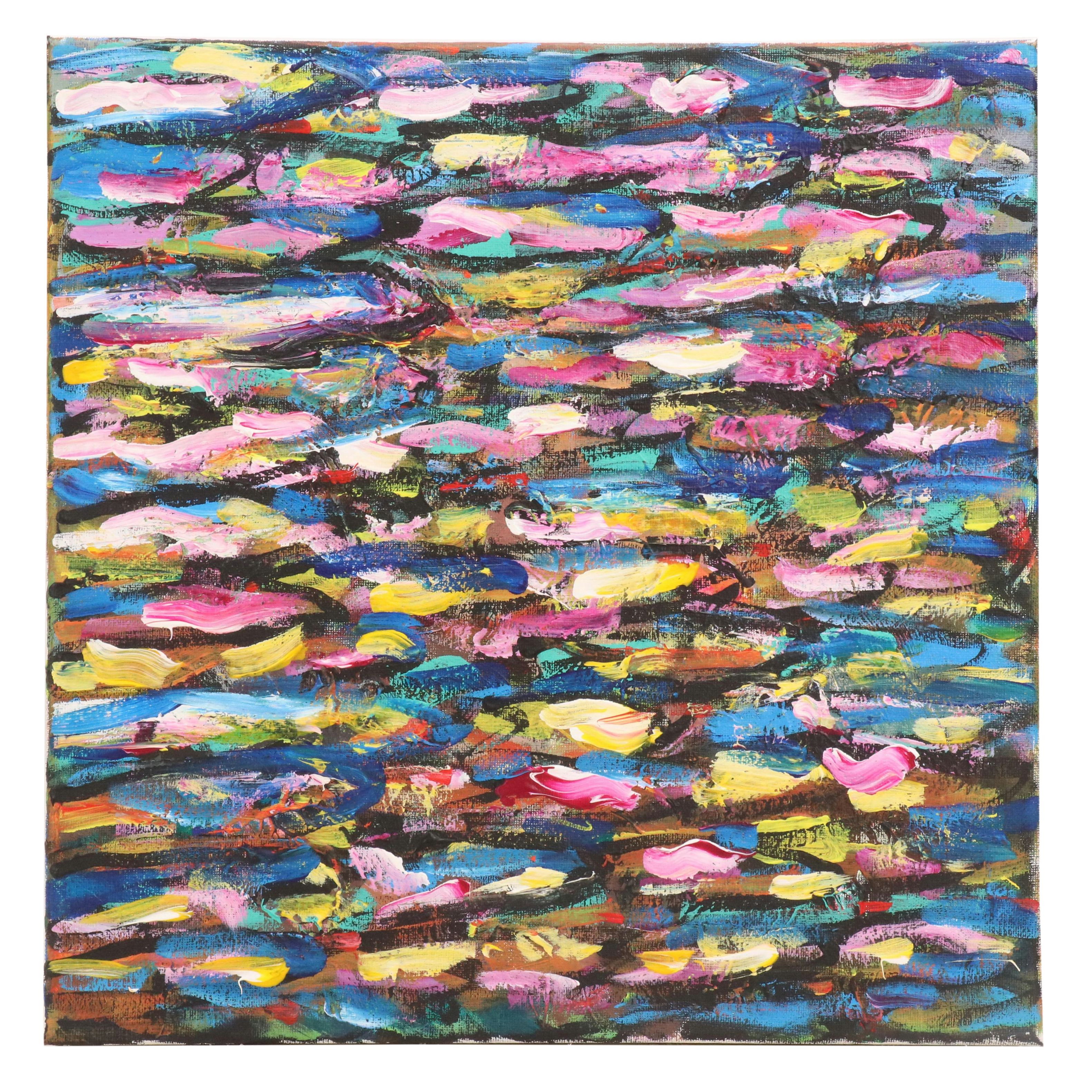Elle Raines Stylized Acrylic Painting "School of Sardines #1," 21st Century