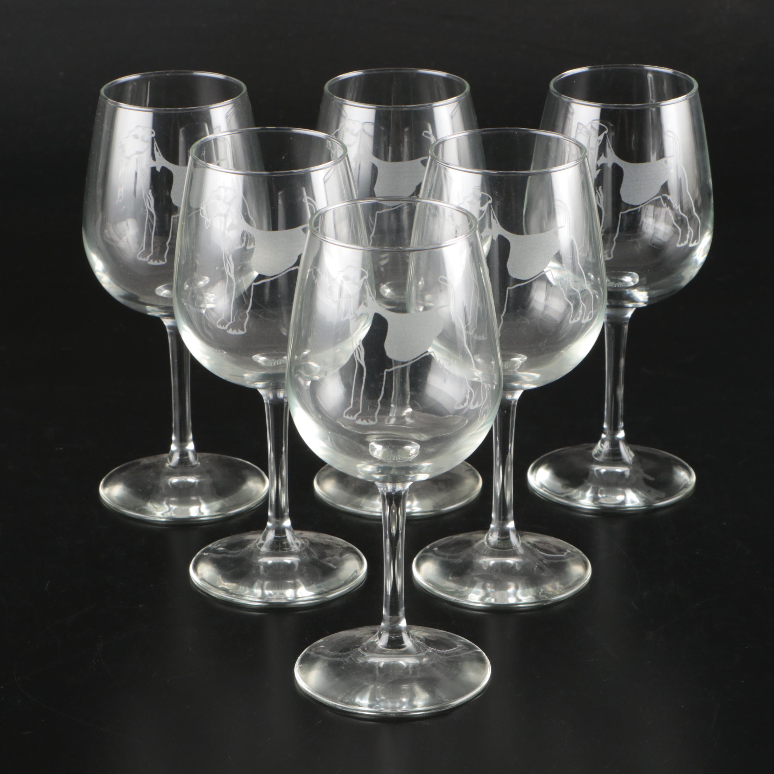 Simon Pearce Crystal Decanter with Etched Glass Dog Stemware