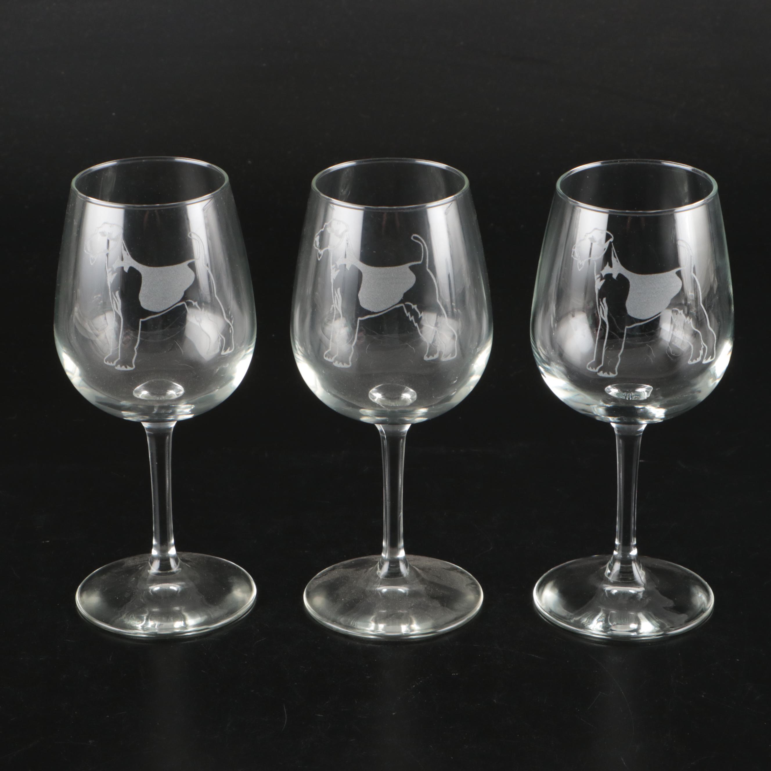 Simon Pearce Crystal Decanter with Etched Glass Dog Stemware