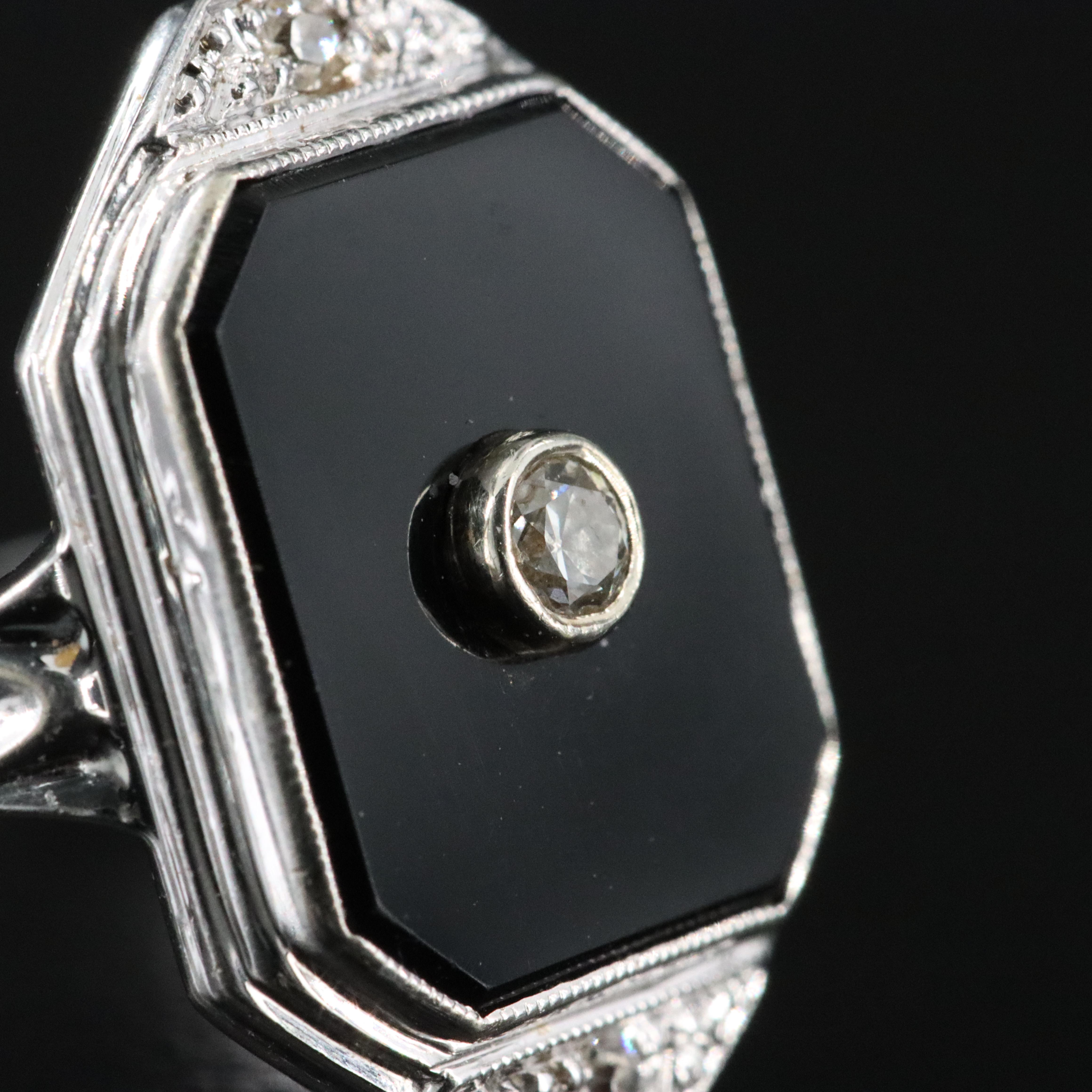 Vintage Art Deco 14K Black Onyx and 0.07 CTW Diamond Ring