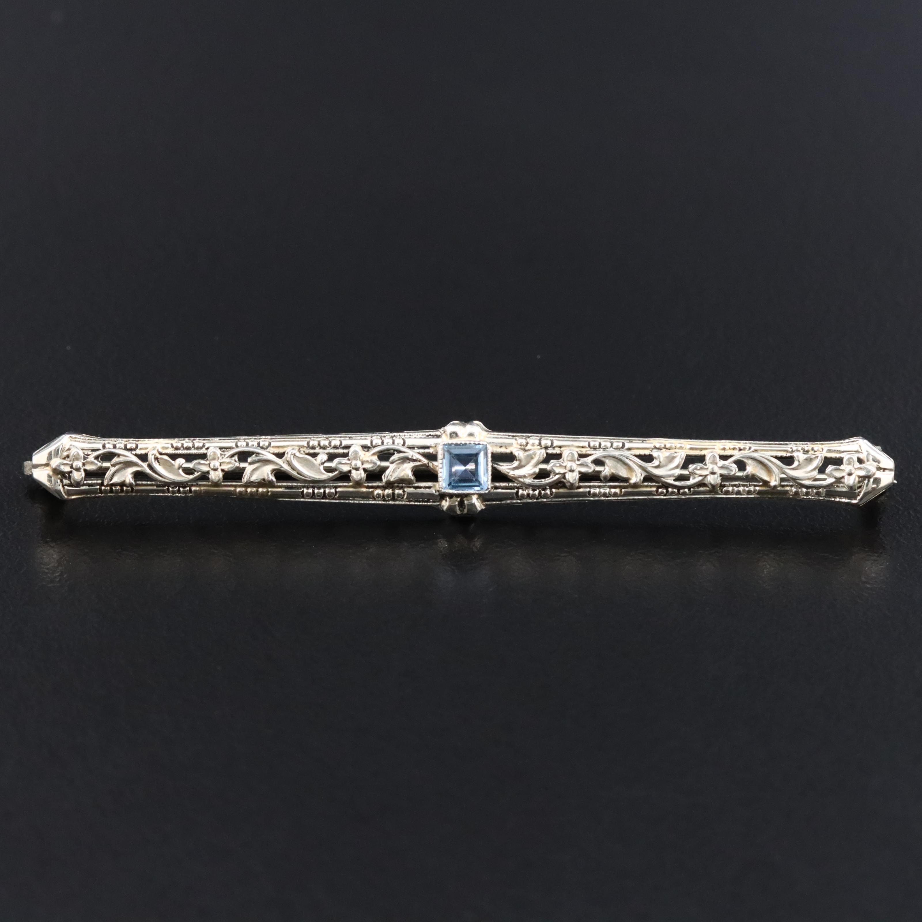 Art Deco Belais 18K Sapphire Floral Bar Pin