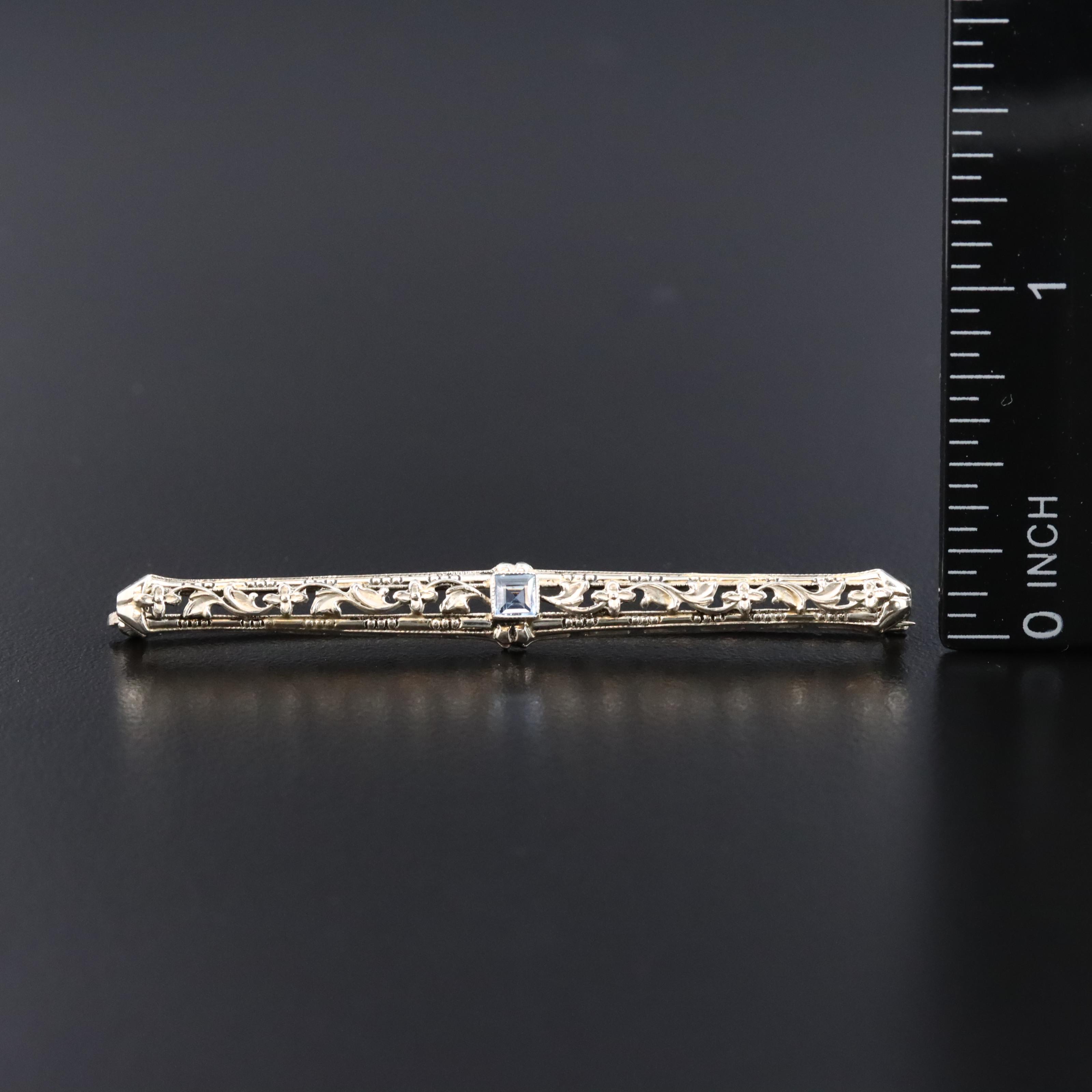 Art Deco Belais 18K Sapphire Floral Bar Pin