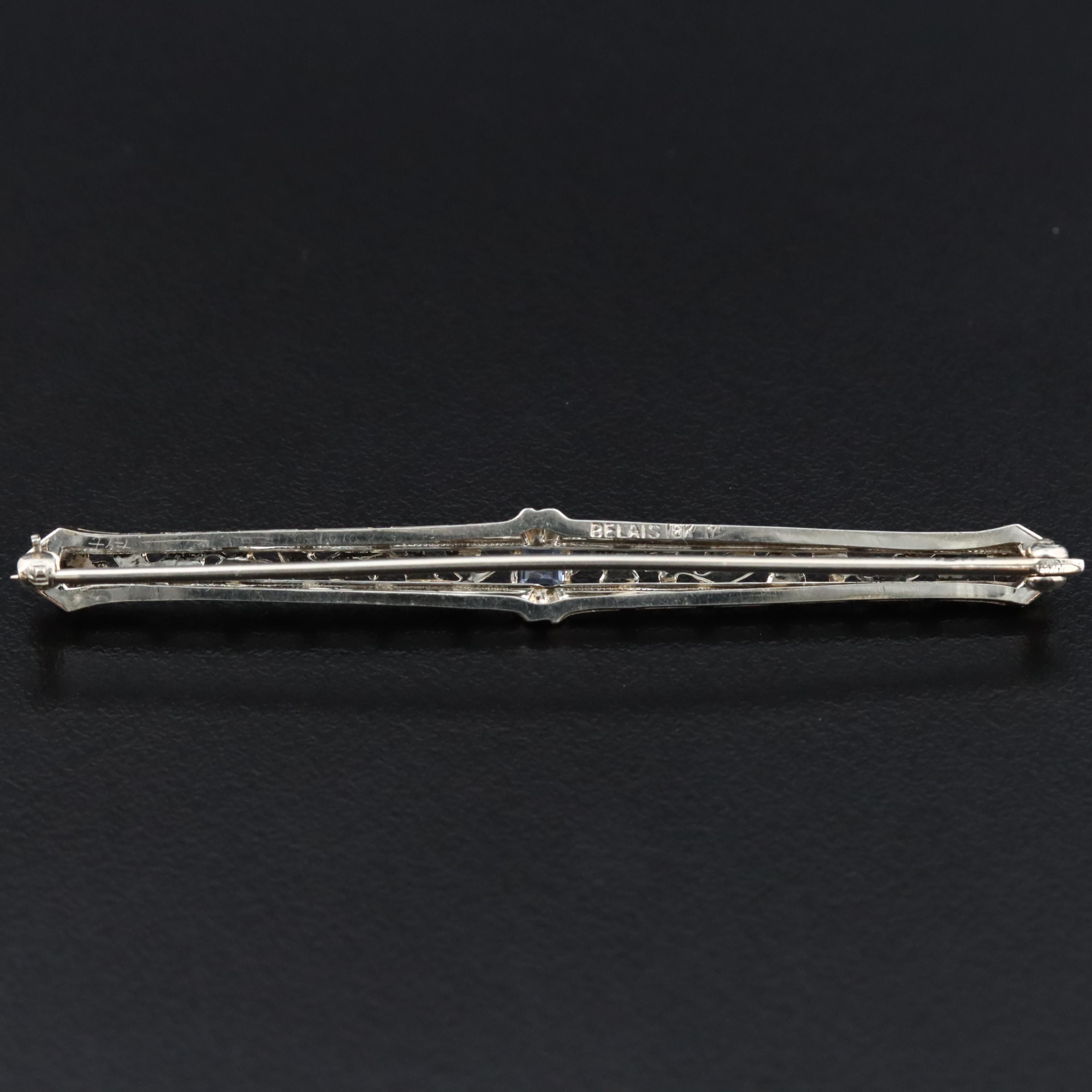 Art Deco Belais 18K Sapphire Floral Bar Pin