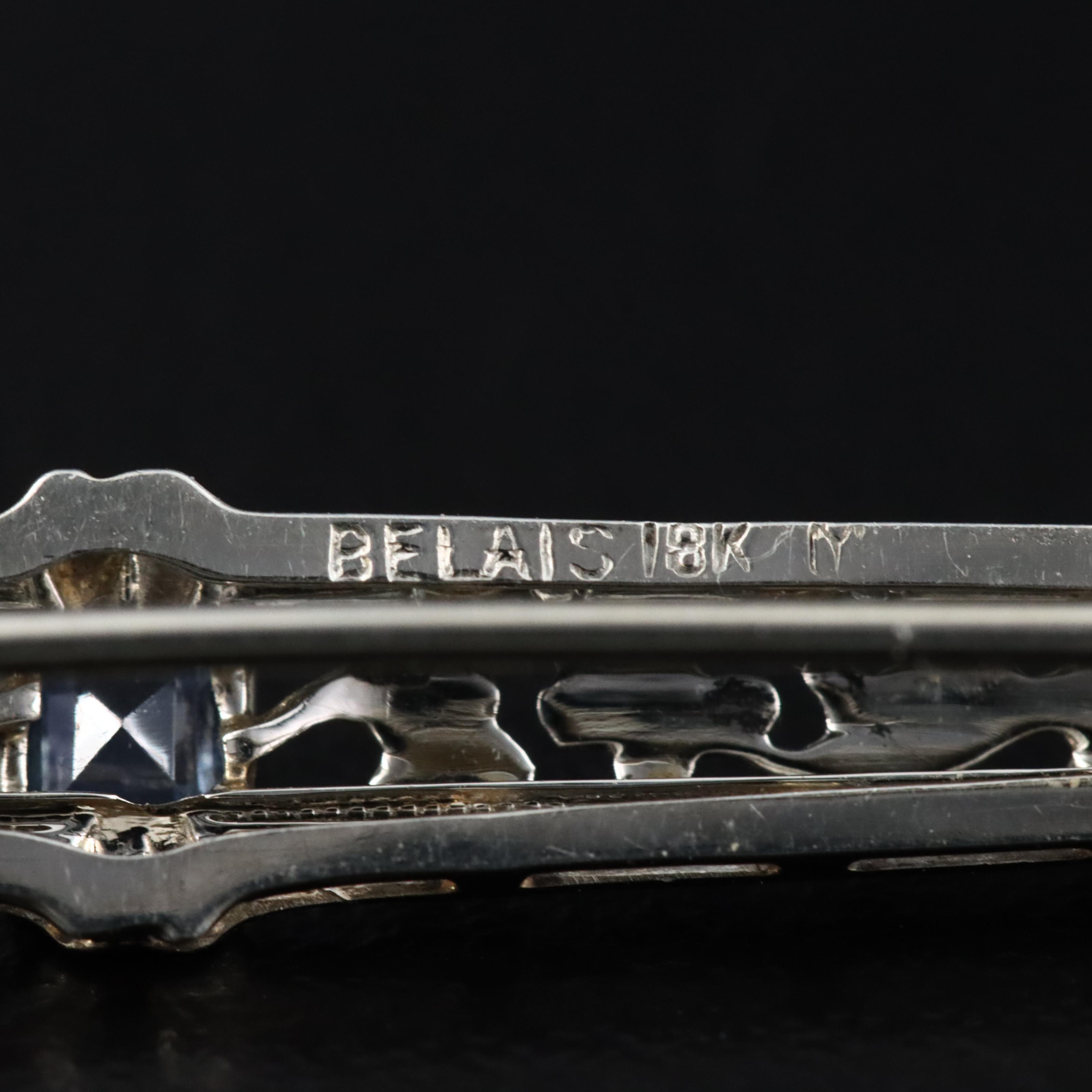 Art Deco Belais 18K Sapphire Floral Bar Pin