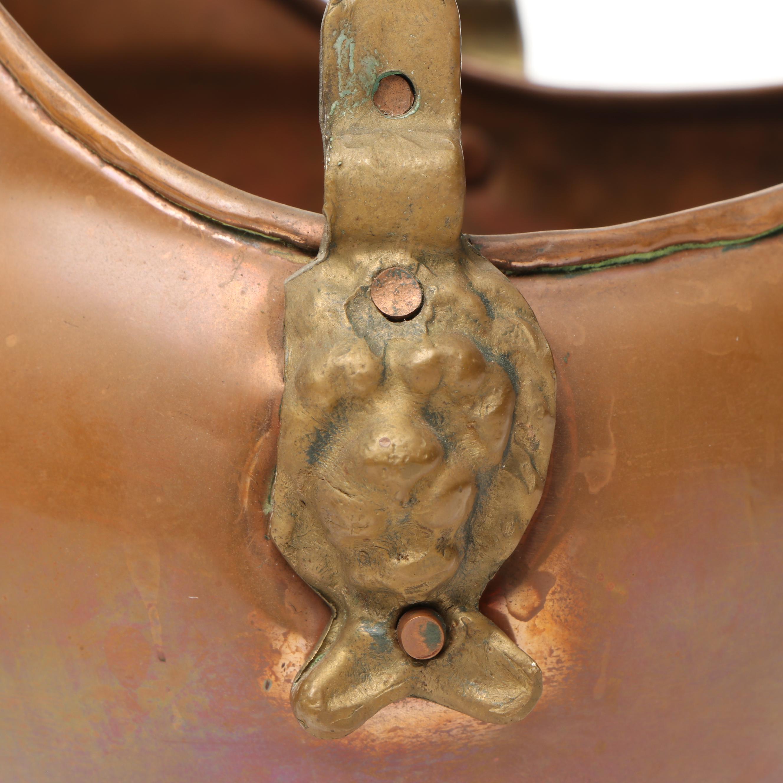 Vintage Copper Tea Kettles and Pitcher with Wrought Iron Stand