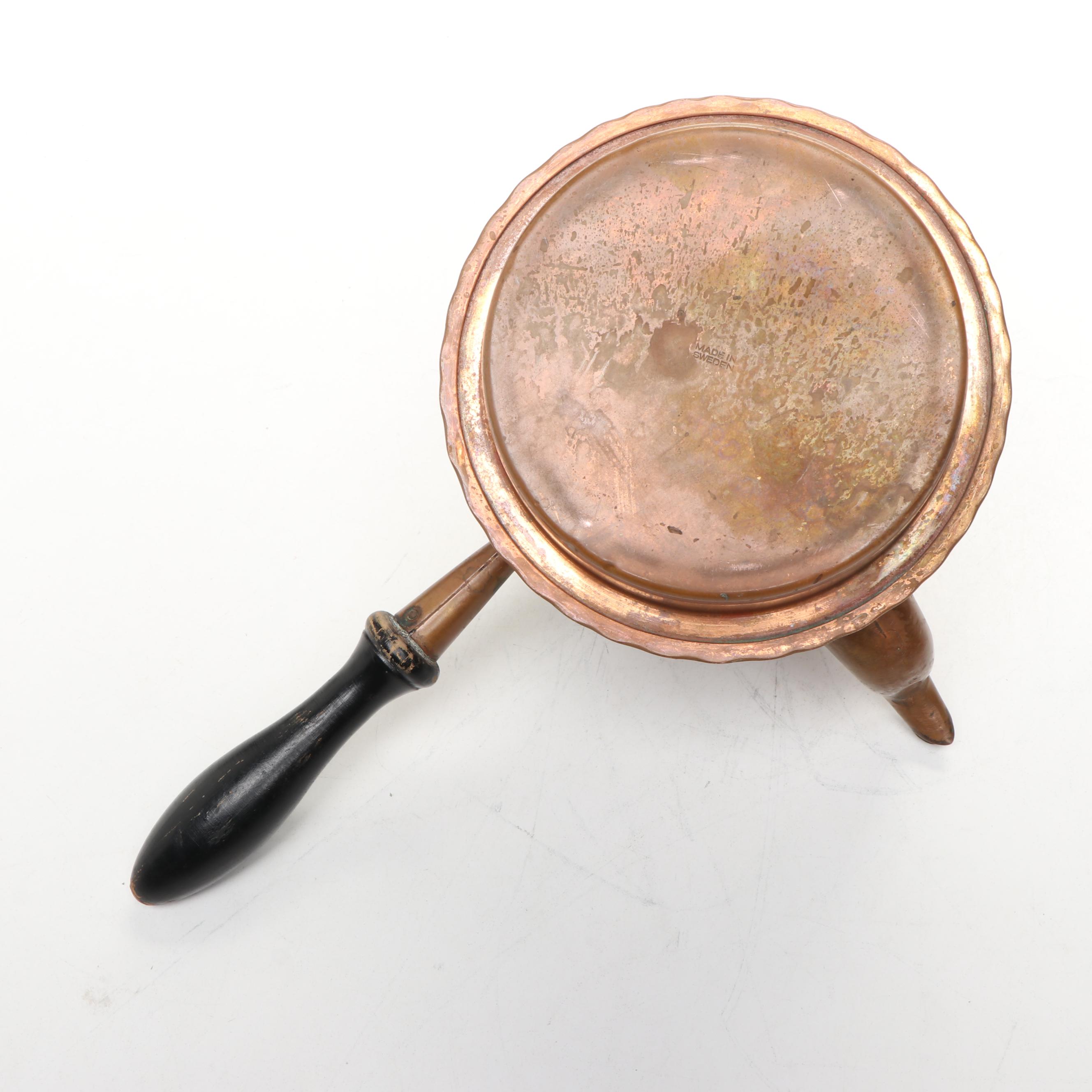 Vintage Copper Tea Kettles and Pitcher with Wrought Iron Stand