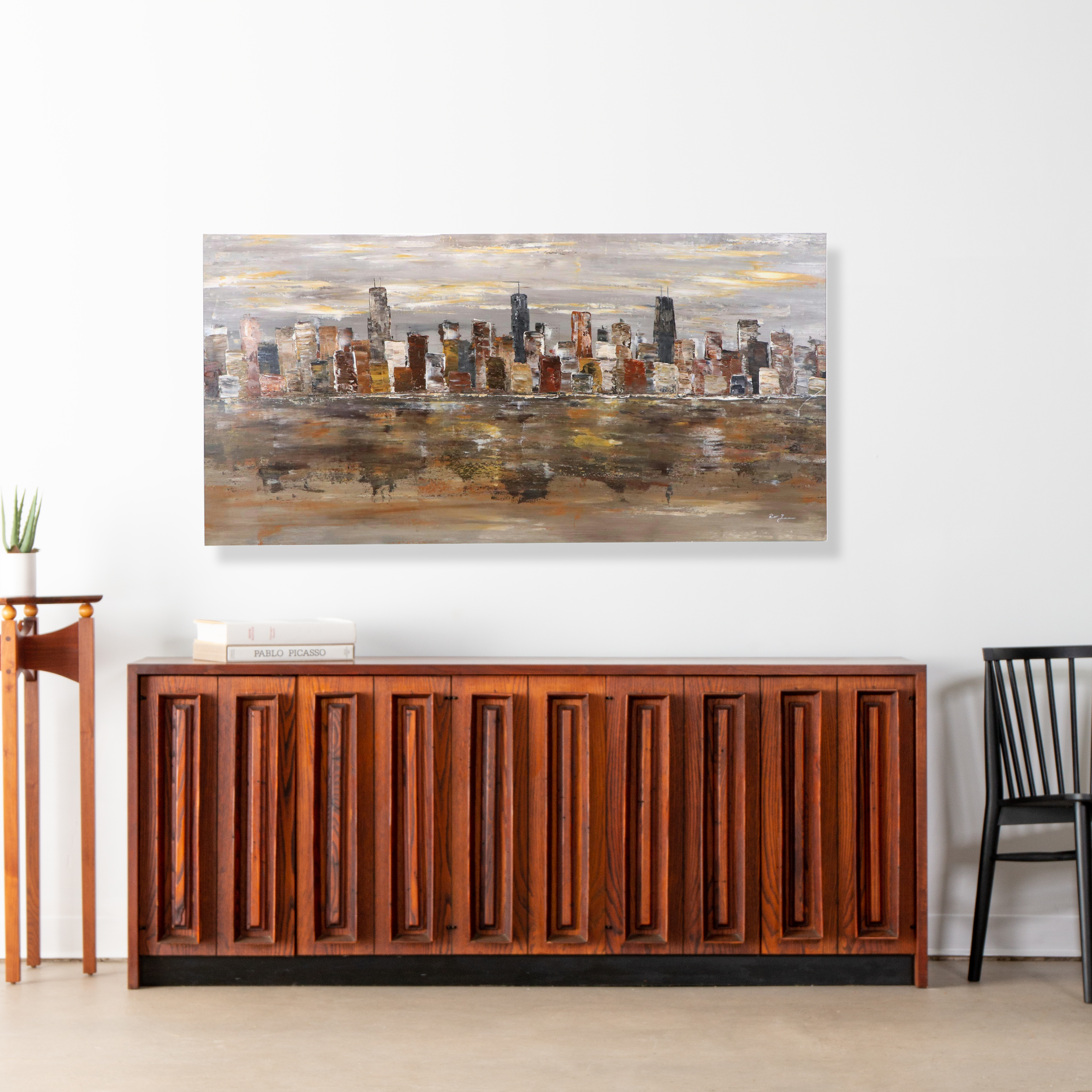 Paul Juszkiewicz Stylized Cityscape Acrylic Painting, 21st Century