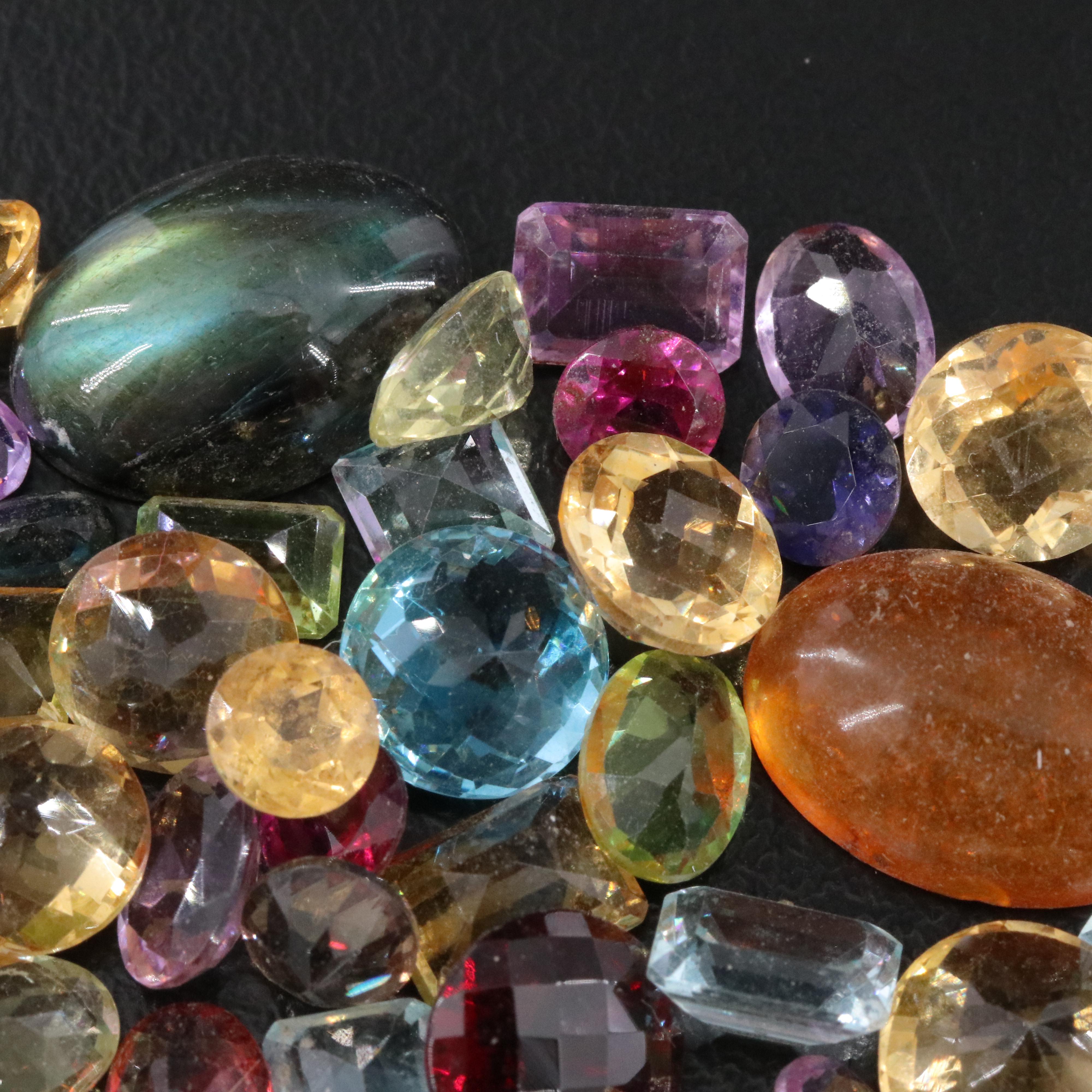 Loose 51.46 CTW Gemstone Lot Including Labradorite, Peridot and Topaz