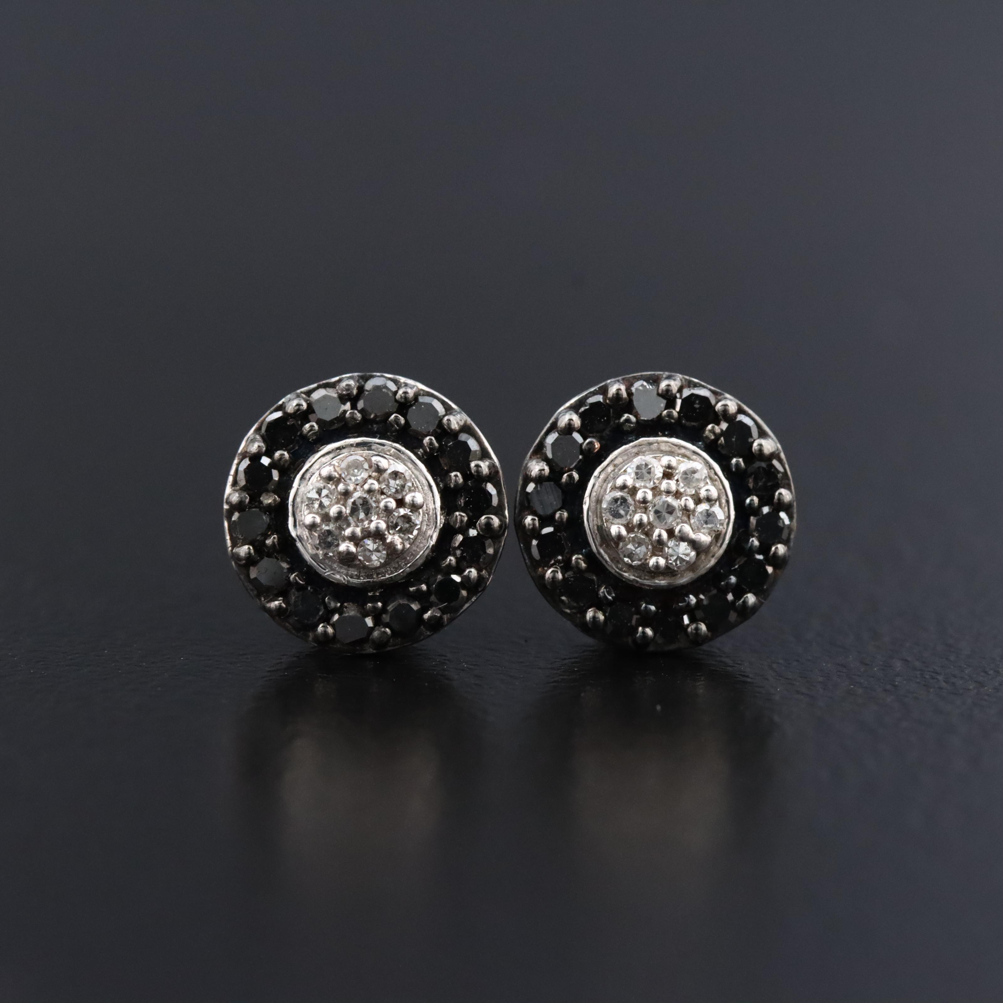 Sterling Diamond Stud Earrings Including Fancy Black Diamond