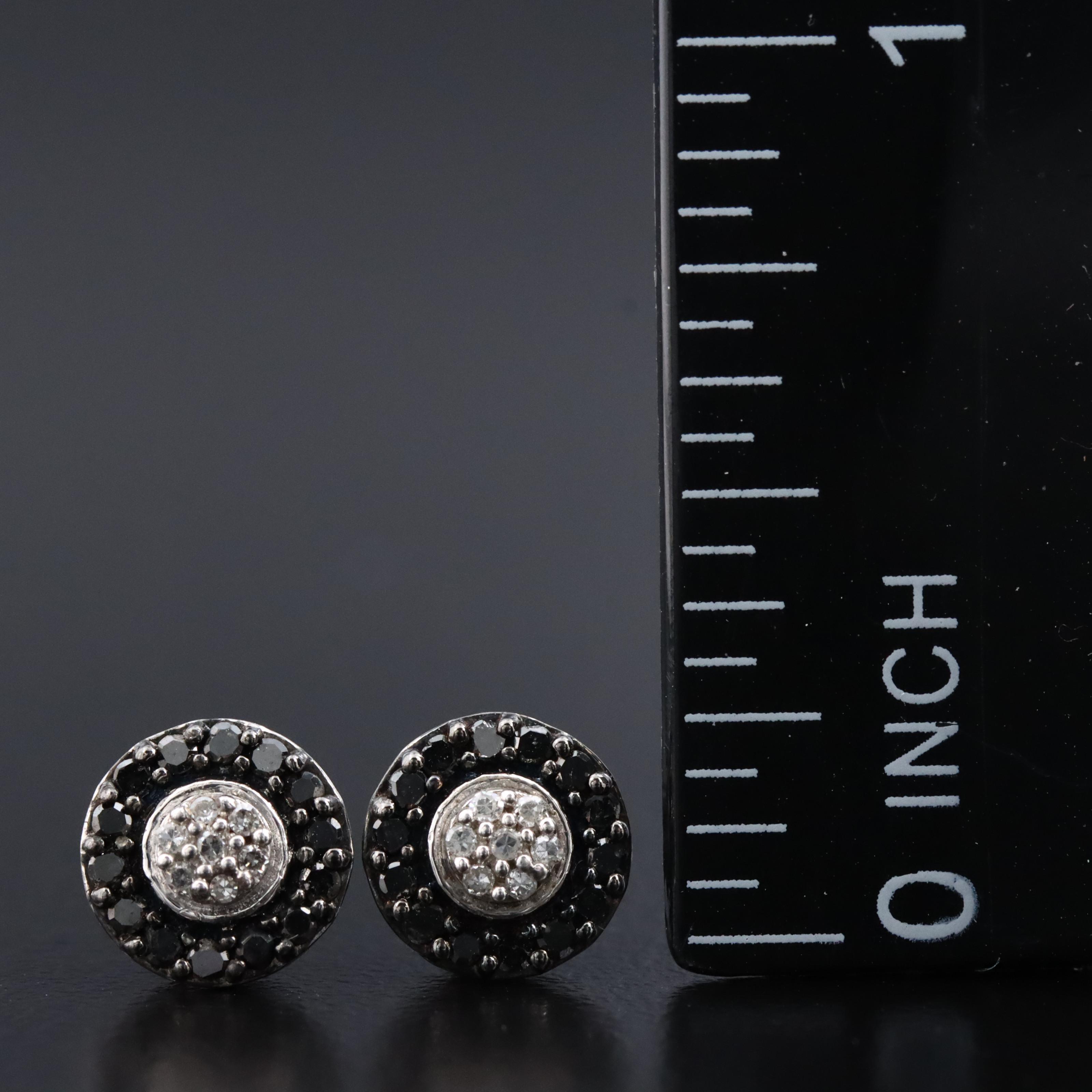 Sterling Diamond Stud Earrings Including Fancy Black Diamond