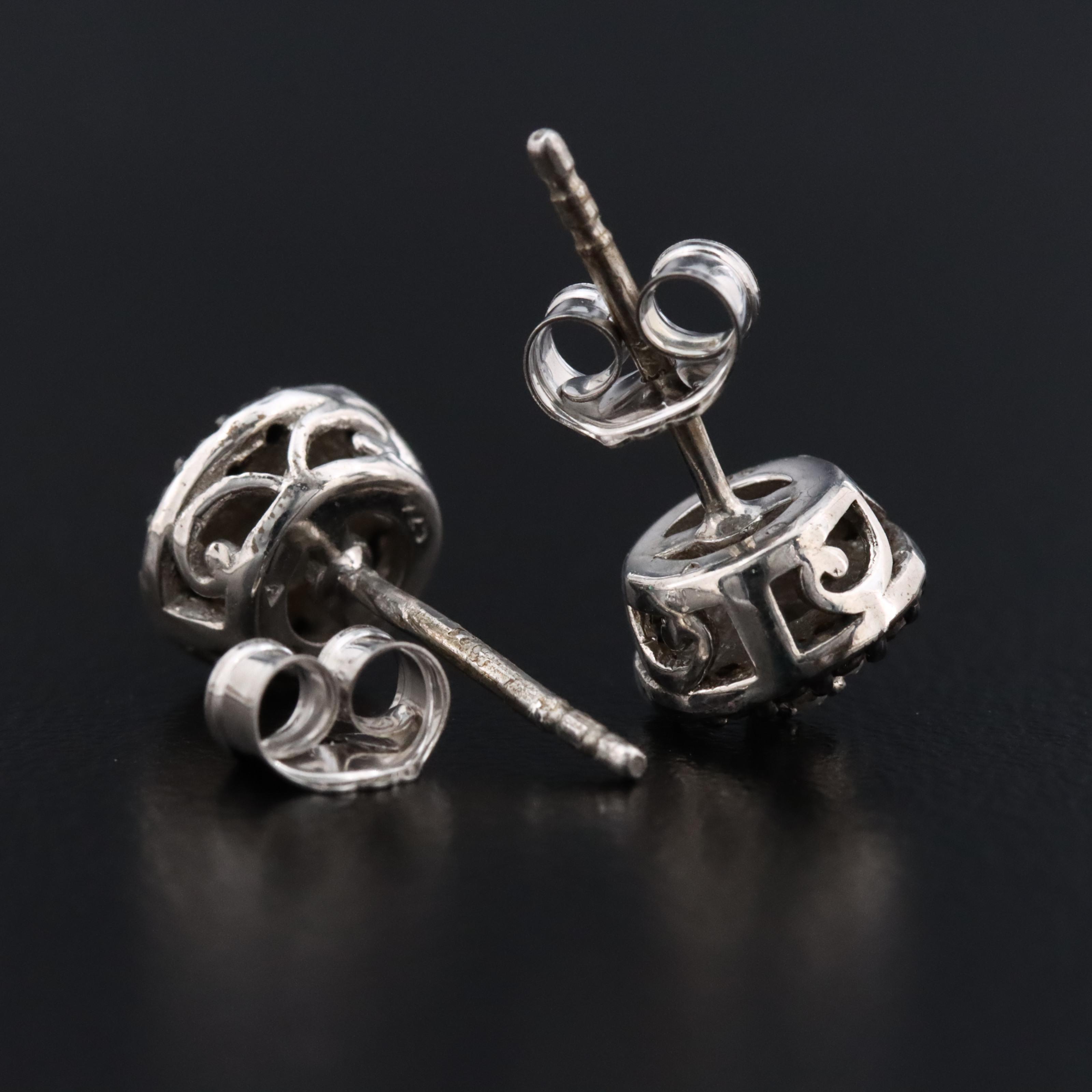 Sterling Diamond Stud Earrings Including Fancy Black Diamond