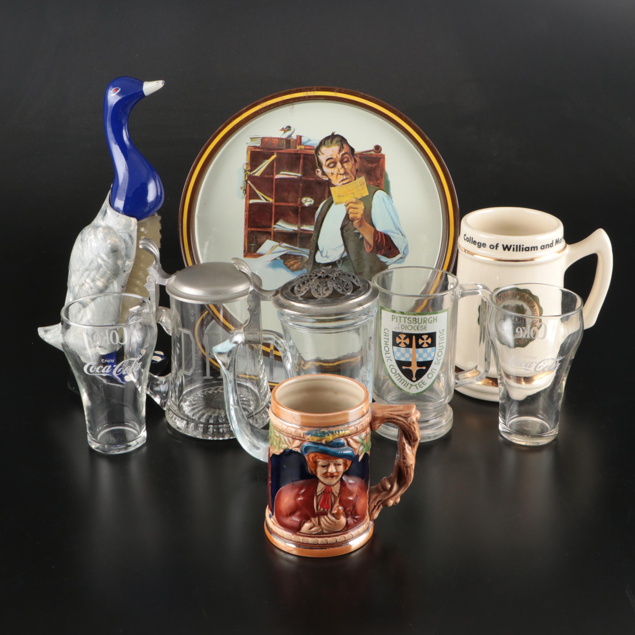 Postal Credit Union "Norman Rockwell" Trays with Coca-Cola Tumblers and More