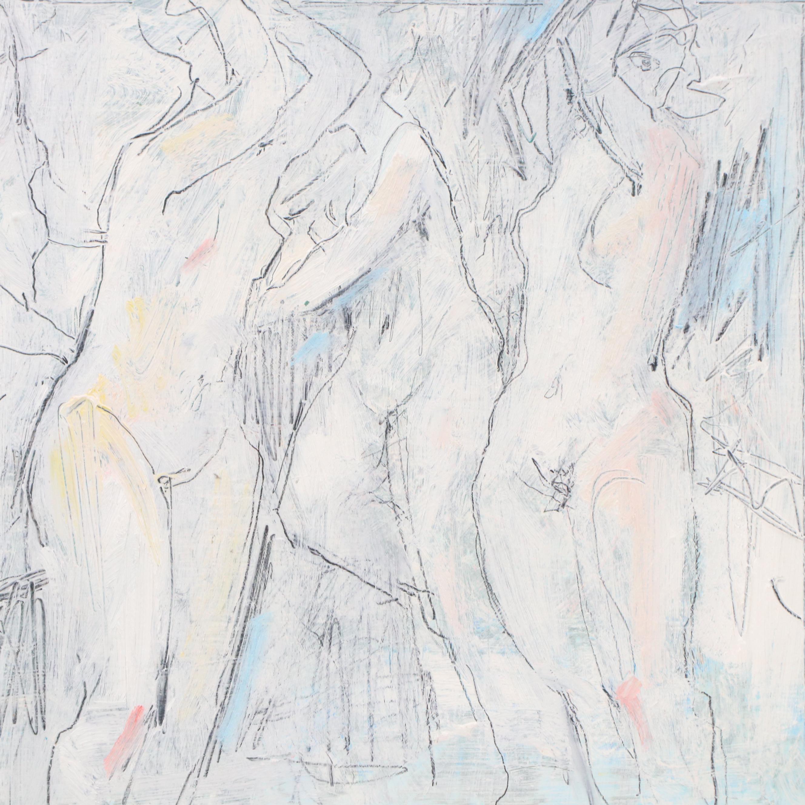 Jack Meanwell Impasto Oil Painting of Three Female Nudes, 1977
