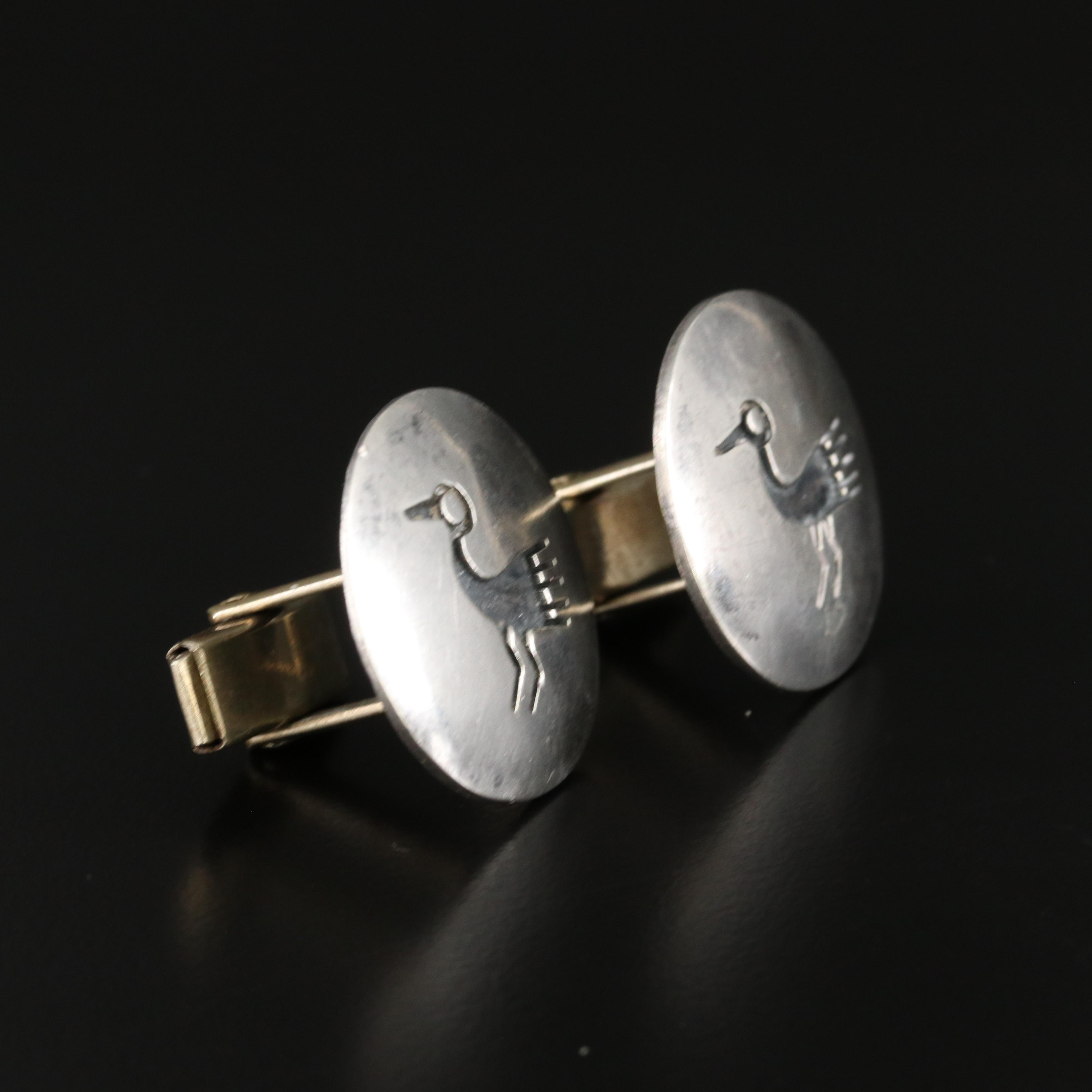 Southwestern 950 Silver Overlay Bird Cufflinks