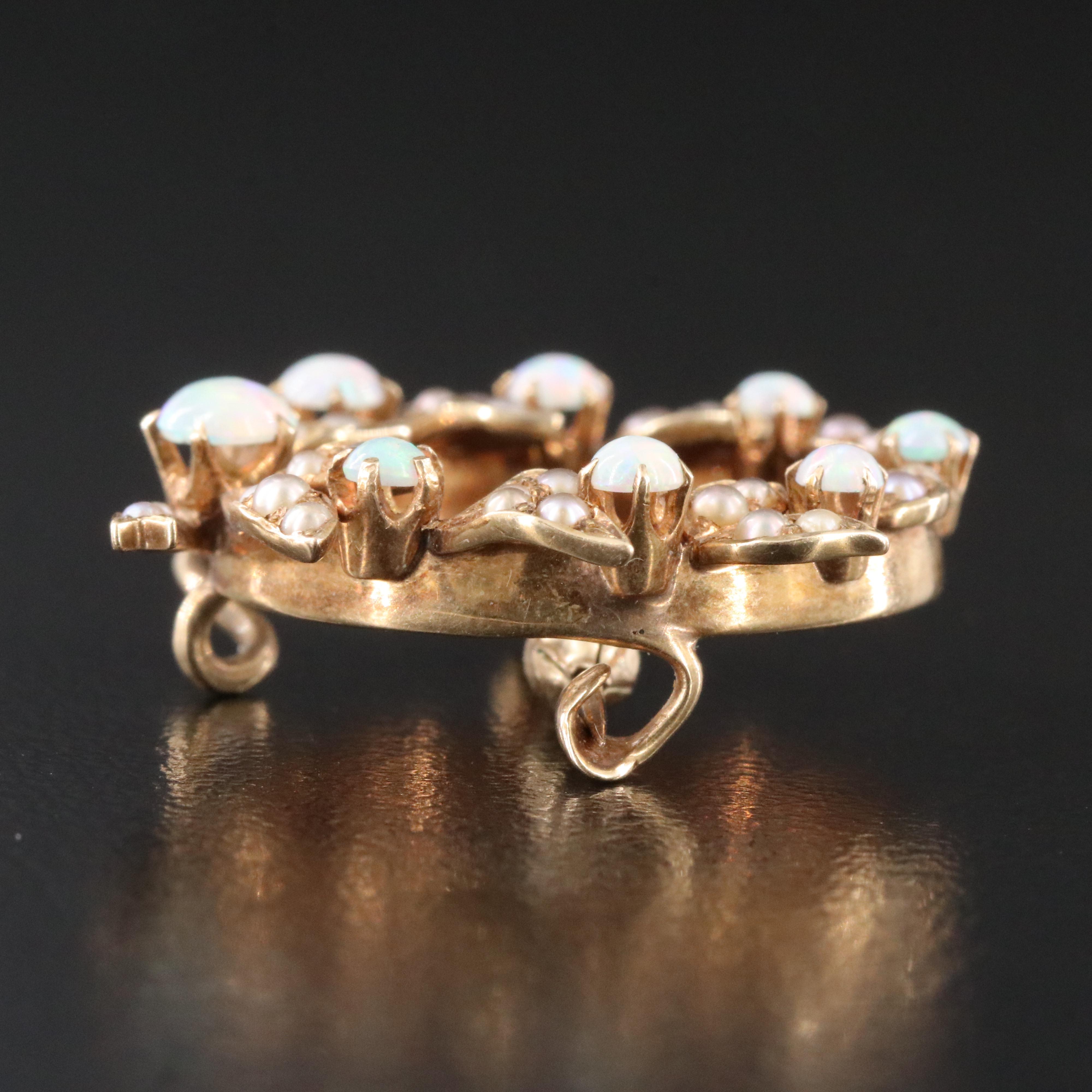 Antique 14K Opal, Pearl and Imitation Pearl Wreath Watch Pin