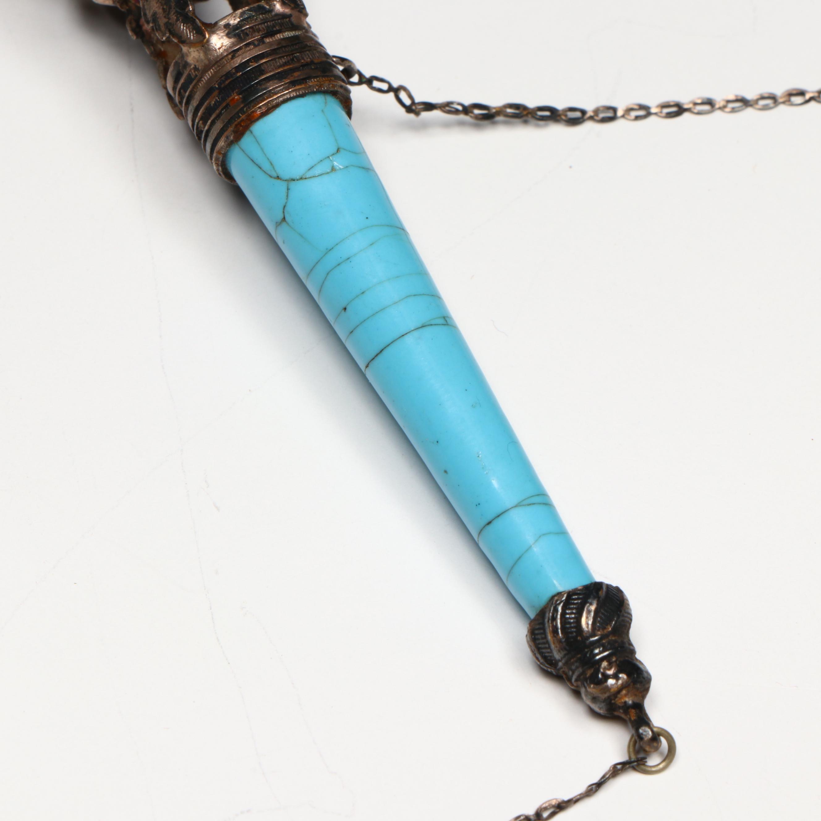 Victorian Continental Repoussé and Blue Porcelain Tussie-Mussie Posy Holder