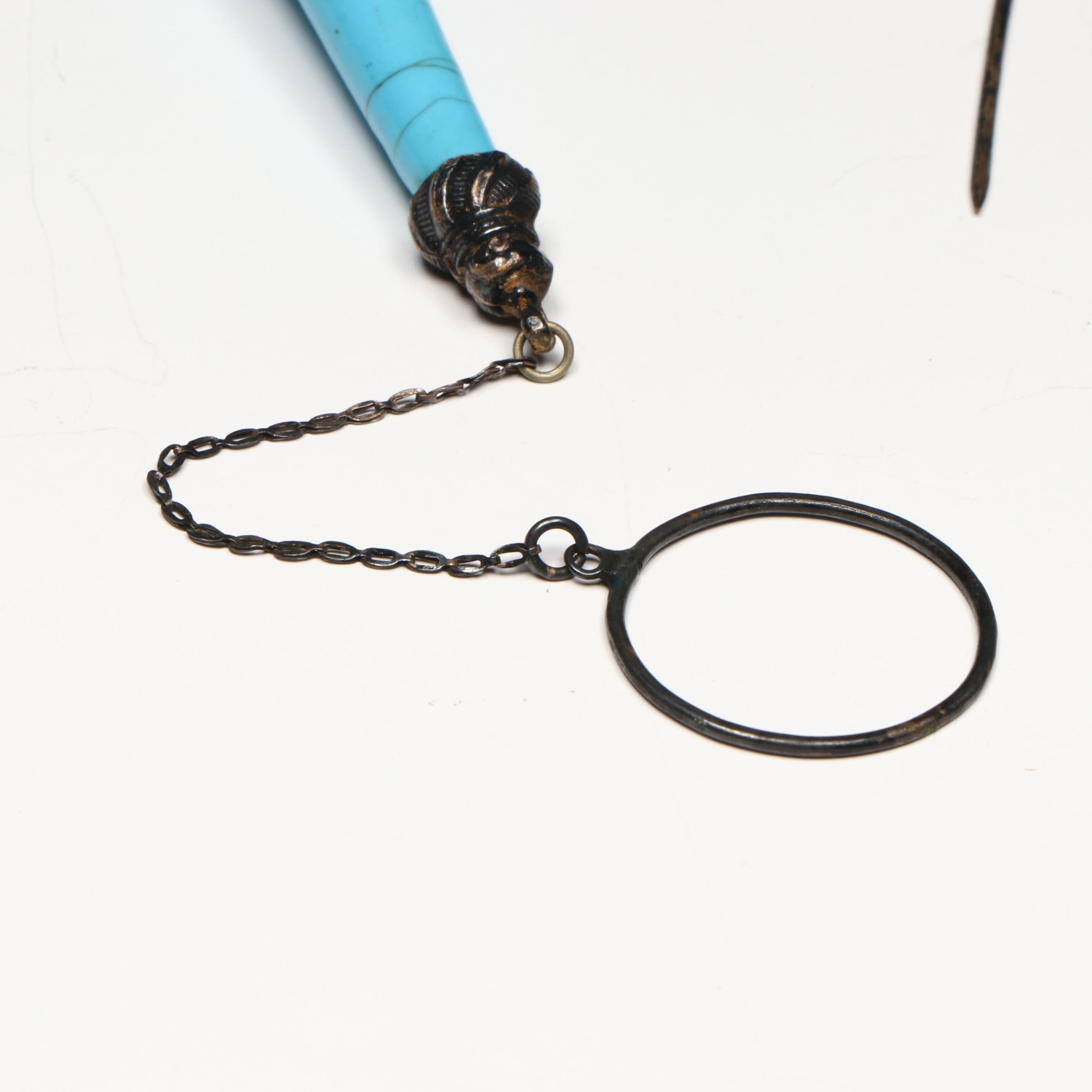 Victorian Continental Repoussé and Blue Porcelain Tussie-Mussie Posy Holder